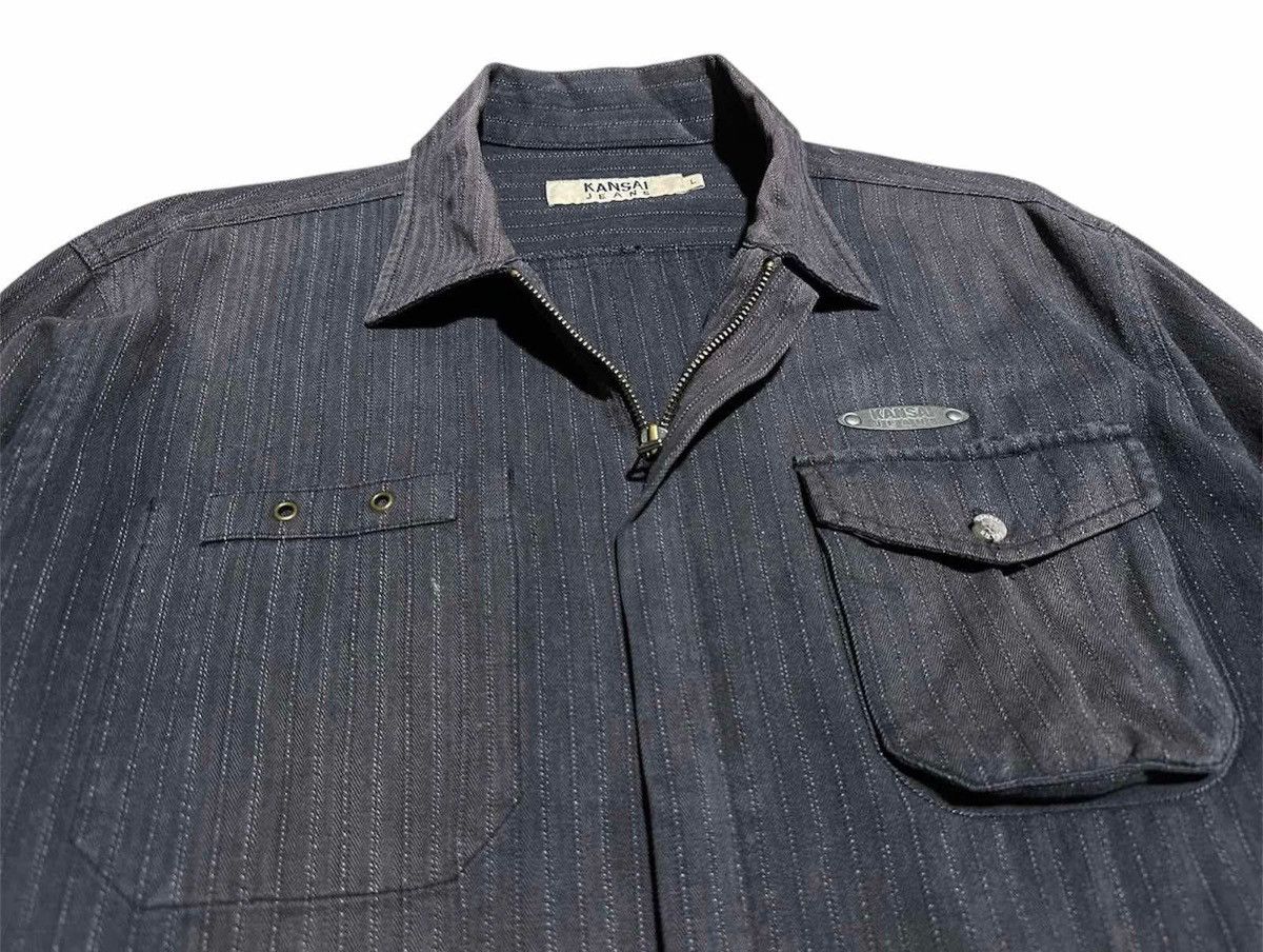 Japanese Brand 🔥Rare Design Vintage Kansai Jeans Striped Zip Shirt Jacket Size US L / EU 52-54 / 3 - 4 Thumbnail