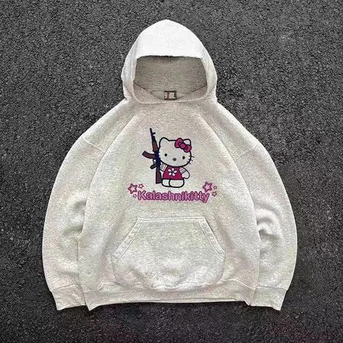 Japanese Brand Hoodie Grey casual retro Kitty cat pattern hoodie y2k Size US L / EU 52-54 / 3 - 3 Thumbnail
