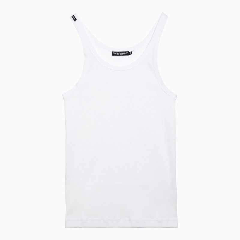 image of Dolce Gabbana Dolce&gabbana White Ribbed Cotton Tank Top, Men's (Size Small)