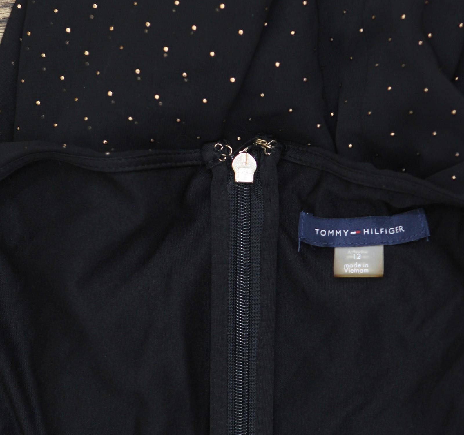 Tommy Hilfiger Sheer-sleeve Surplice Dress Black / Gold 12 - ilac.rochib.com