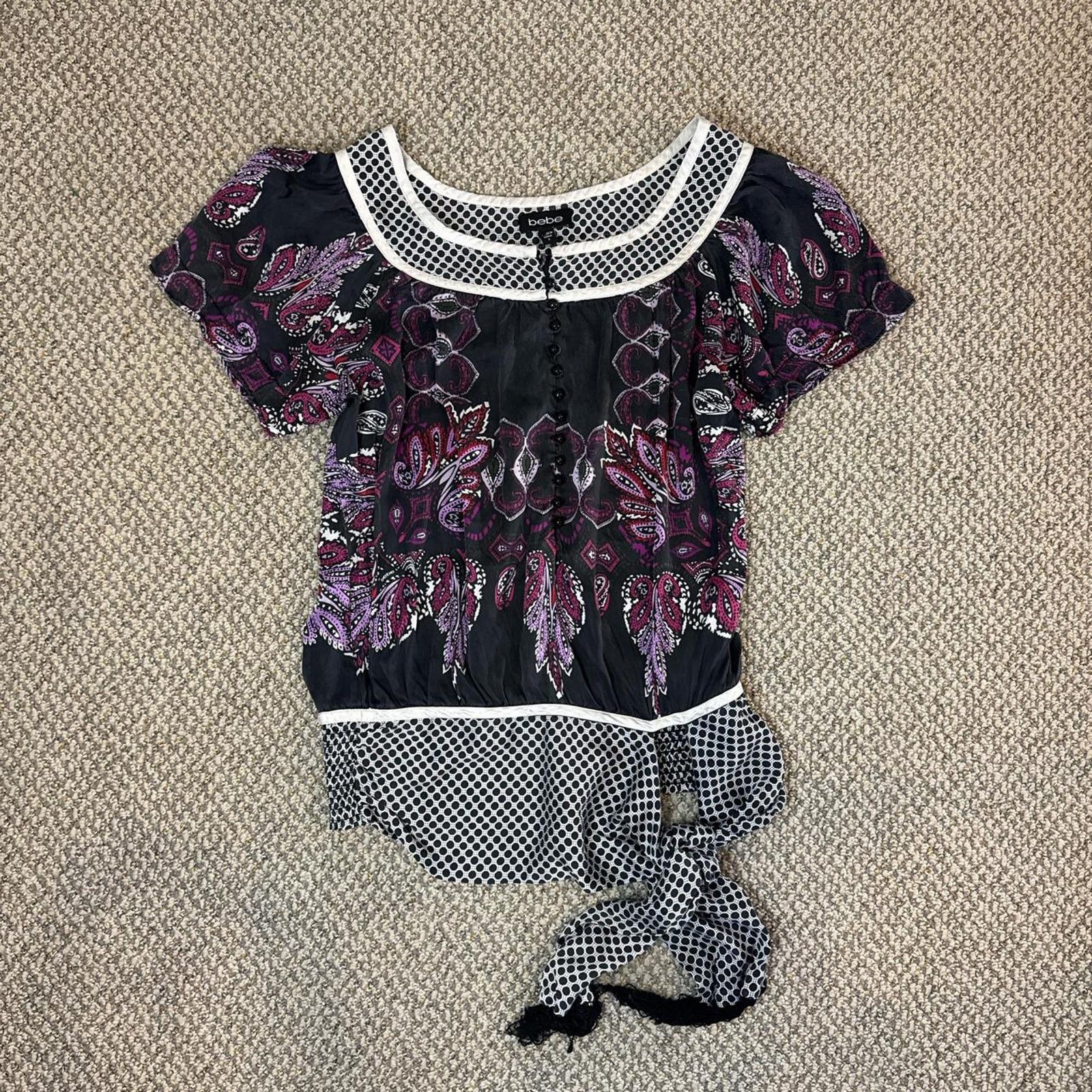 Bebe vintage y2k silky floral paisley purple babydoll top Size S / US 4 / IT 40 - 1 Thumbnail