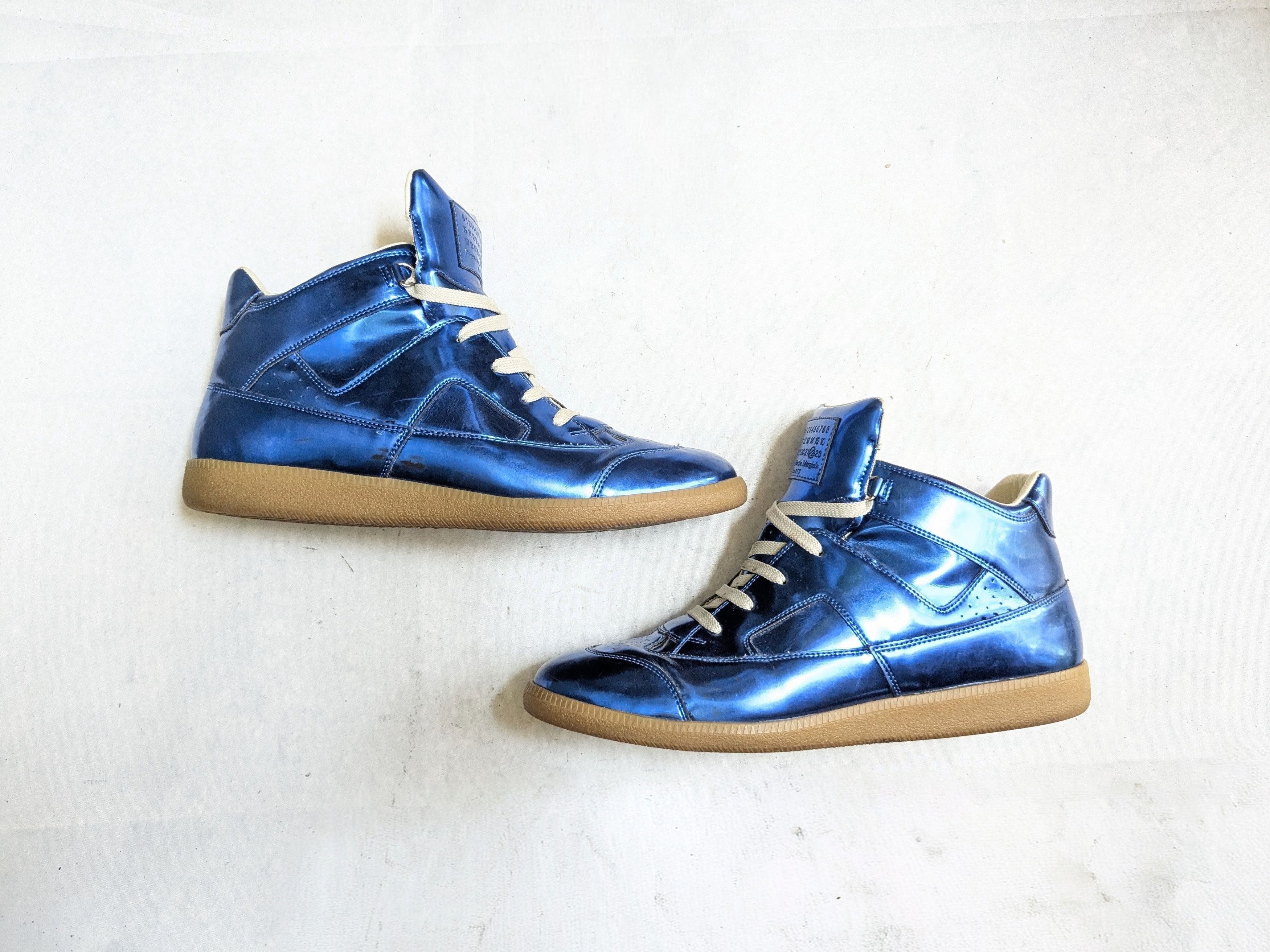Maison Margiela Maison Margiela High Top Sneakers Blue 12 45 Leather Size US 12 / EU 45 - 1 Thumbnail