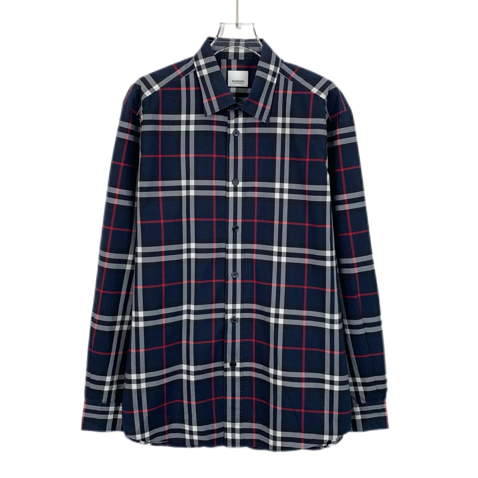 Burberry Burberry Mens Dark Blue Checkered Cotton Long Sleeve Shirt L Size US L / EU 52-54 / 3 - 1 Thumbnail