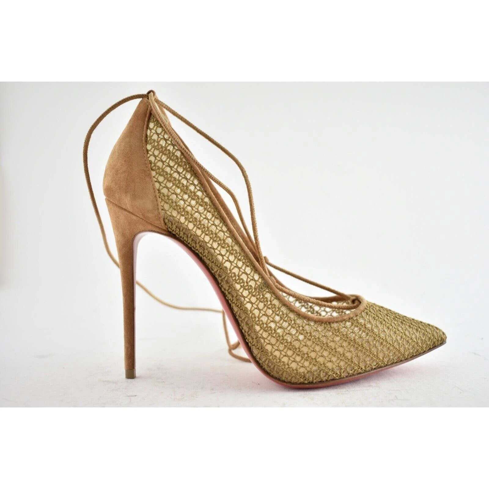 Christian Louboutin Peropik 100 Biscotto Brown Suede Lace Up Tie Heel Pump 37 Size US 7 / IT 37 - 2 Thumbnail