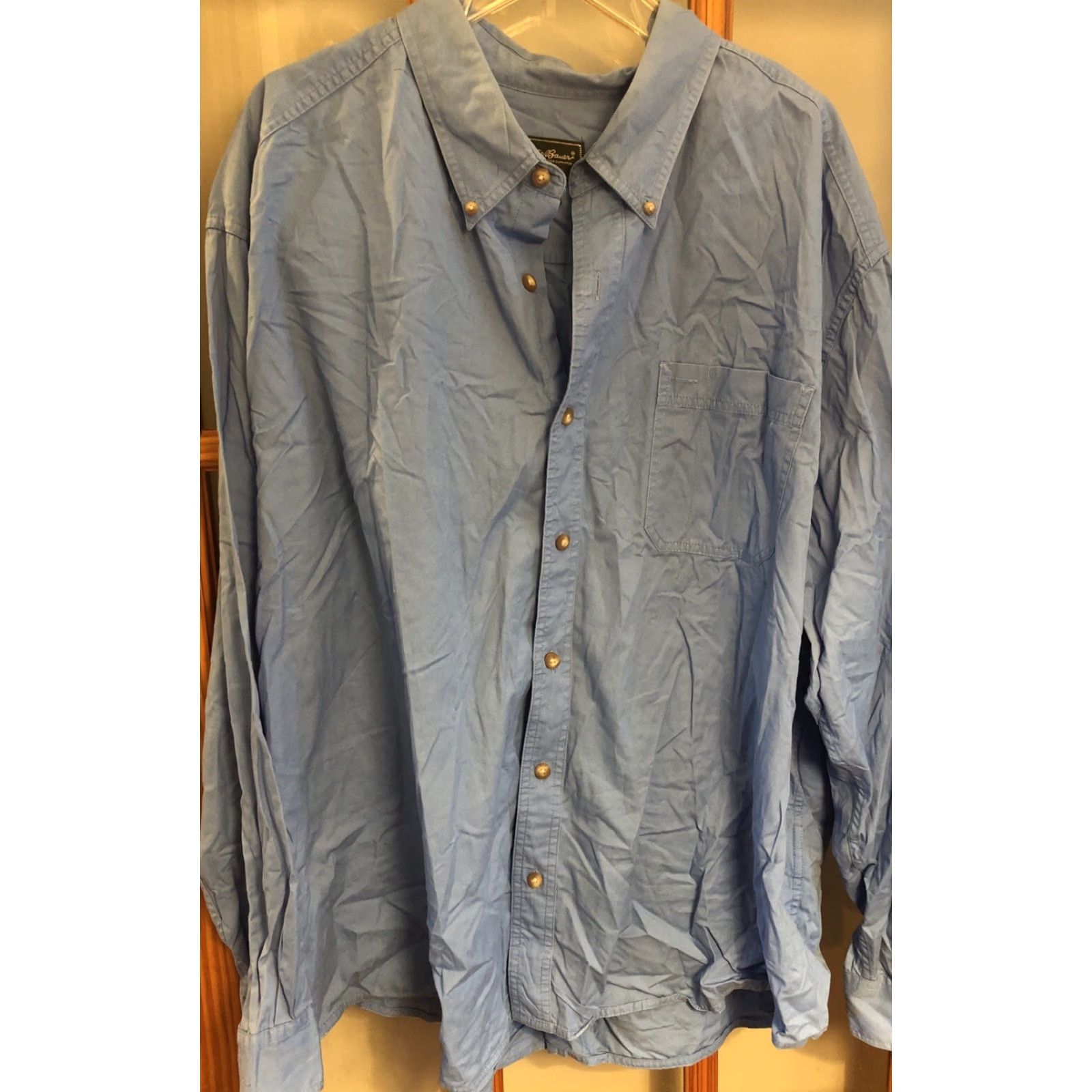 Eddie Bauer EDDIE BAUER MENS Button-Up SHIRT 3XL BLUE MINI CHECKED Long Sleeve Pocket Button-Down Shirt Mens Regular Size 48R - 2 Thumbnail