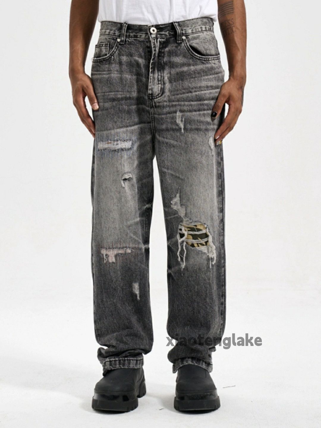 Jean × Vintage washed faded damaged skate hiphop ripped jeans Size US 34 / EU 50 - 2 Thumbnail