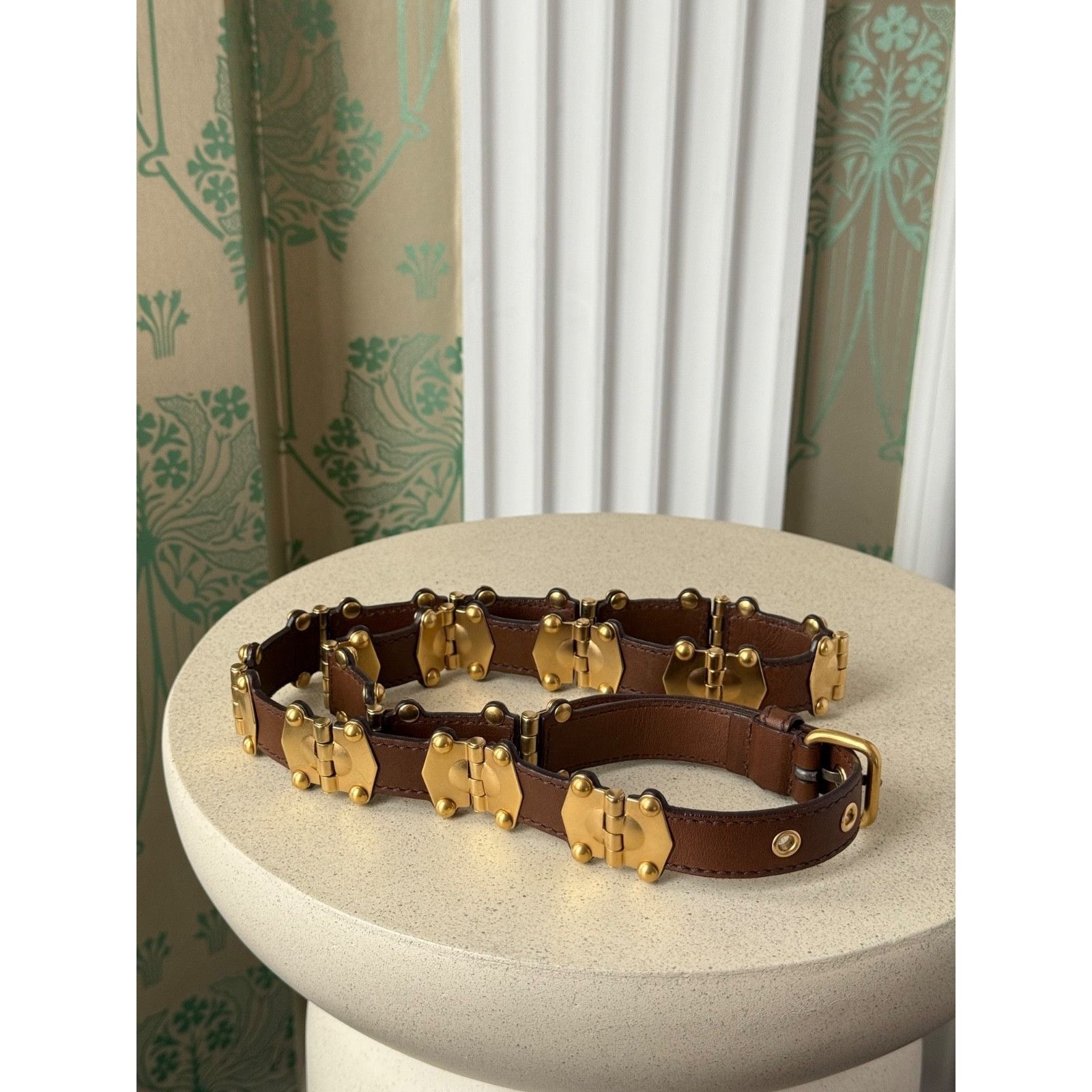 Miu Miu Miu Miu Leather Studded Grommet Buckle Brown Gold Belt 90/36 Size ONE SIZE - 10 Thumbnail