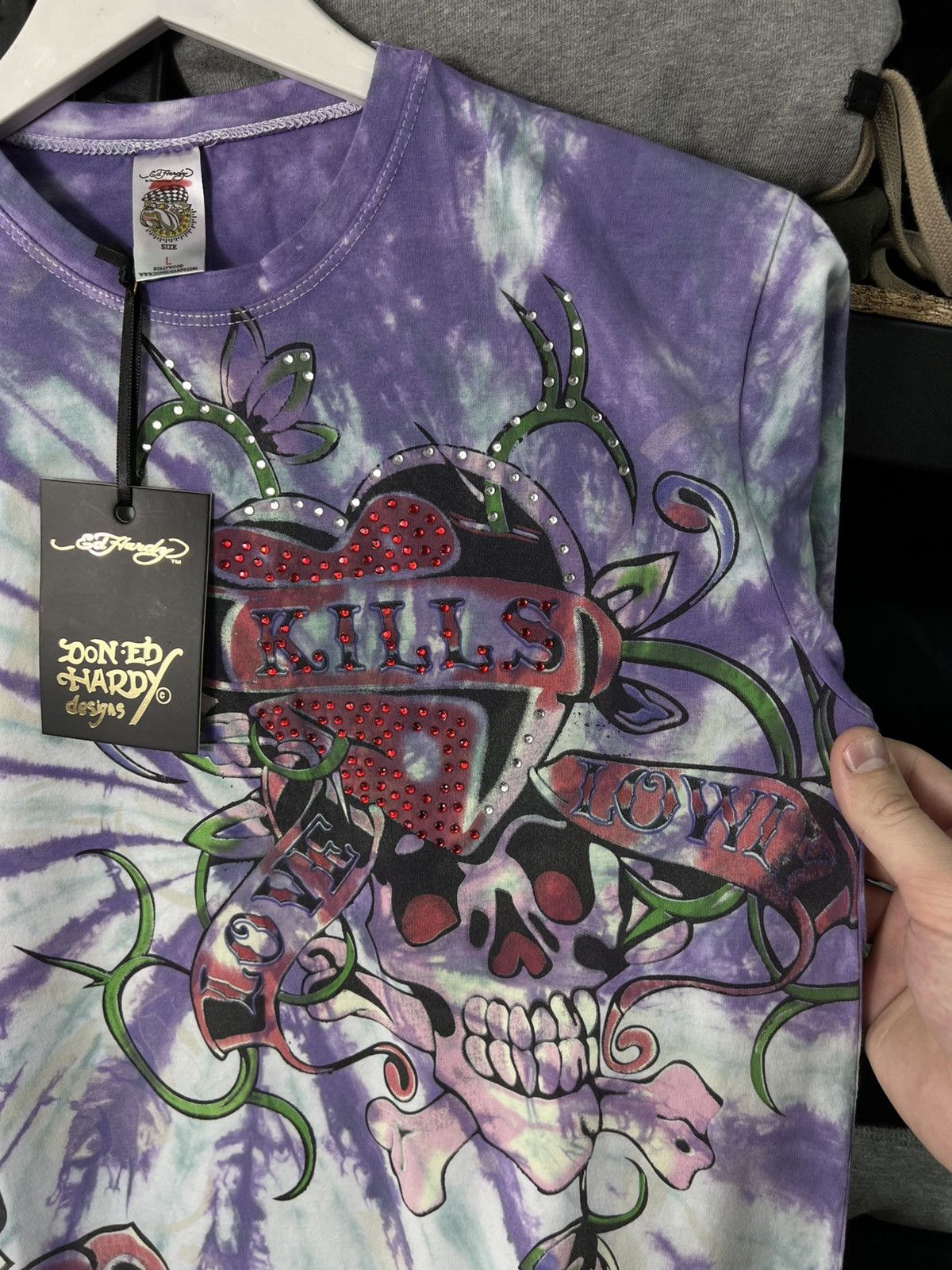 Ed Hardy Ed Hardy Love Kills Slowly Tie-Dye T-shirt Purple Size US L / EU 52-54 / 3 - 5 Thumbnail