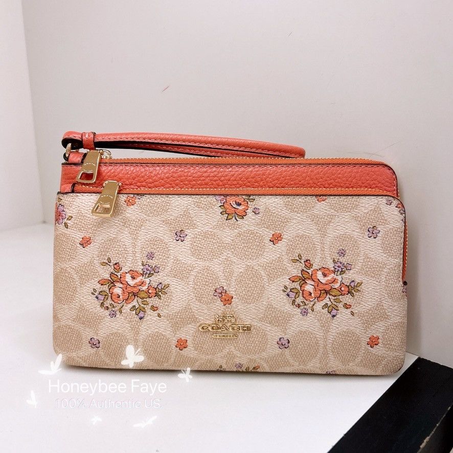 Coach Double Zip Wallet In Signature Canvas With Floral CAY49 Size ONE SIZE - 1 Thumbnail