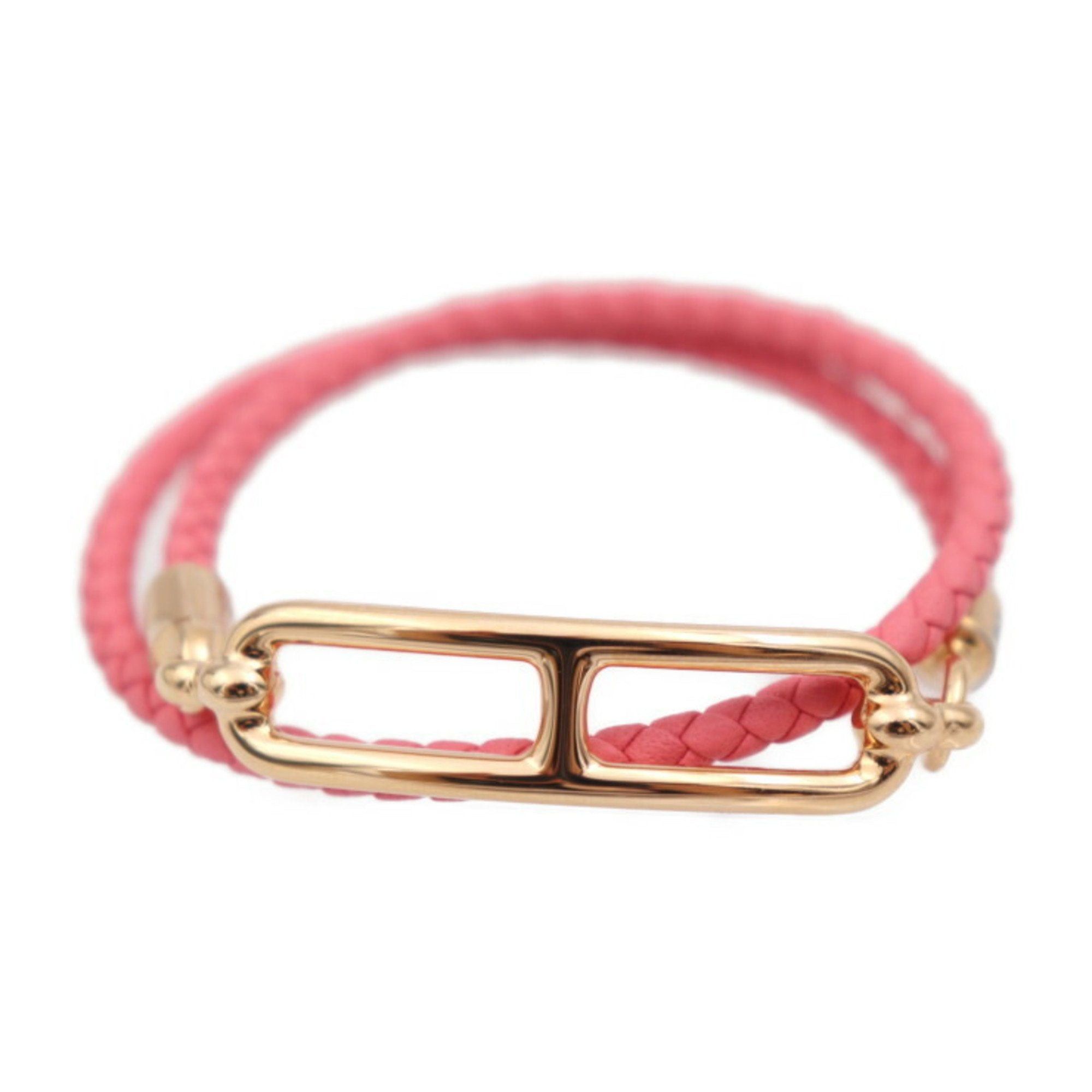 image of Hermes Luli Double Tour Bracelet, Listed Size T2, Swift Leather, Rose Azalee, Pink, Chaine D'ancre,