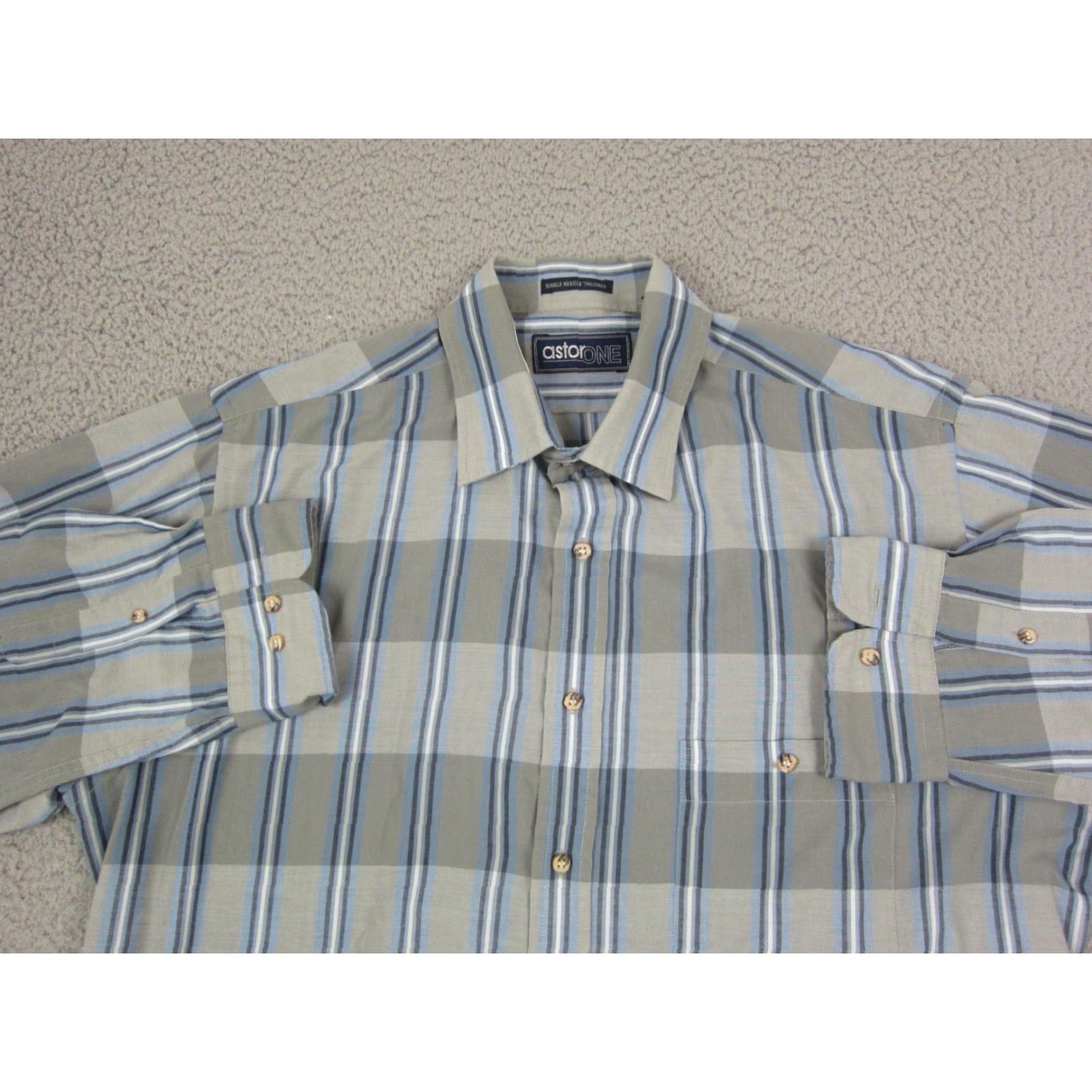 Vintage VINTAGE Astor One Shirt Mens Button-Up Gray Striped 90s 80s Large L Adult Men Shirt-Black? Size US L / EU 52-54 / 3 - 2 Thumbnail
