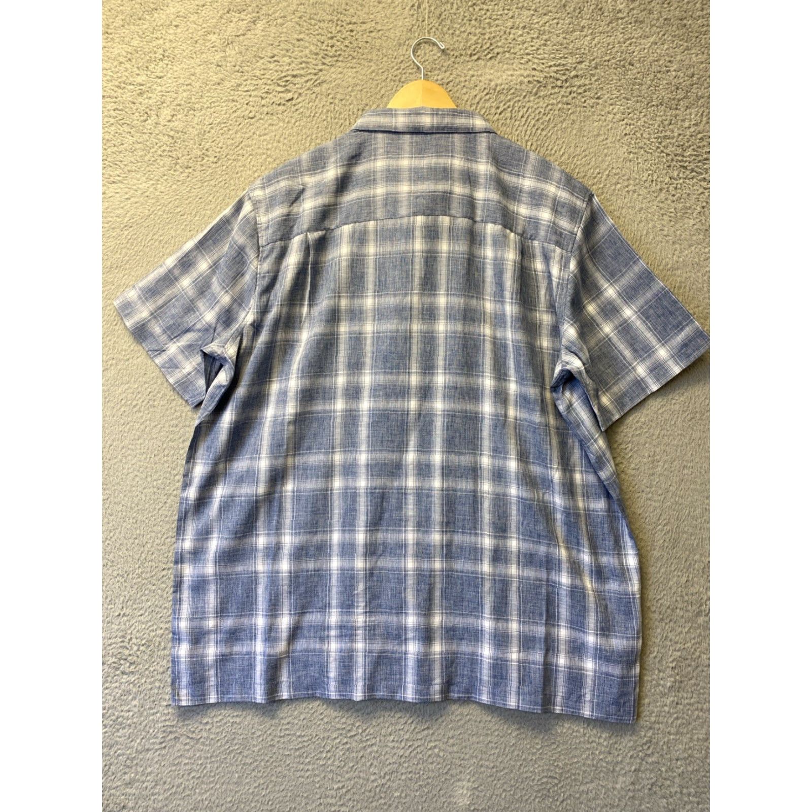 George George Button-Up Shirt 2XL Blue Jacquard Plaid Short Sleeve Relaxed Fit Mens Size US XXL / EU 58 / 5 - 6 Thumbnail