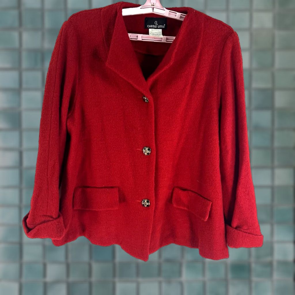 Vintage VINTAGE Carole Little Blazer Womens Size 10 Red Wool Blend Lined NWT Size L / US 10 / IT 46 - 1 Thumbnail