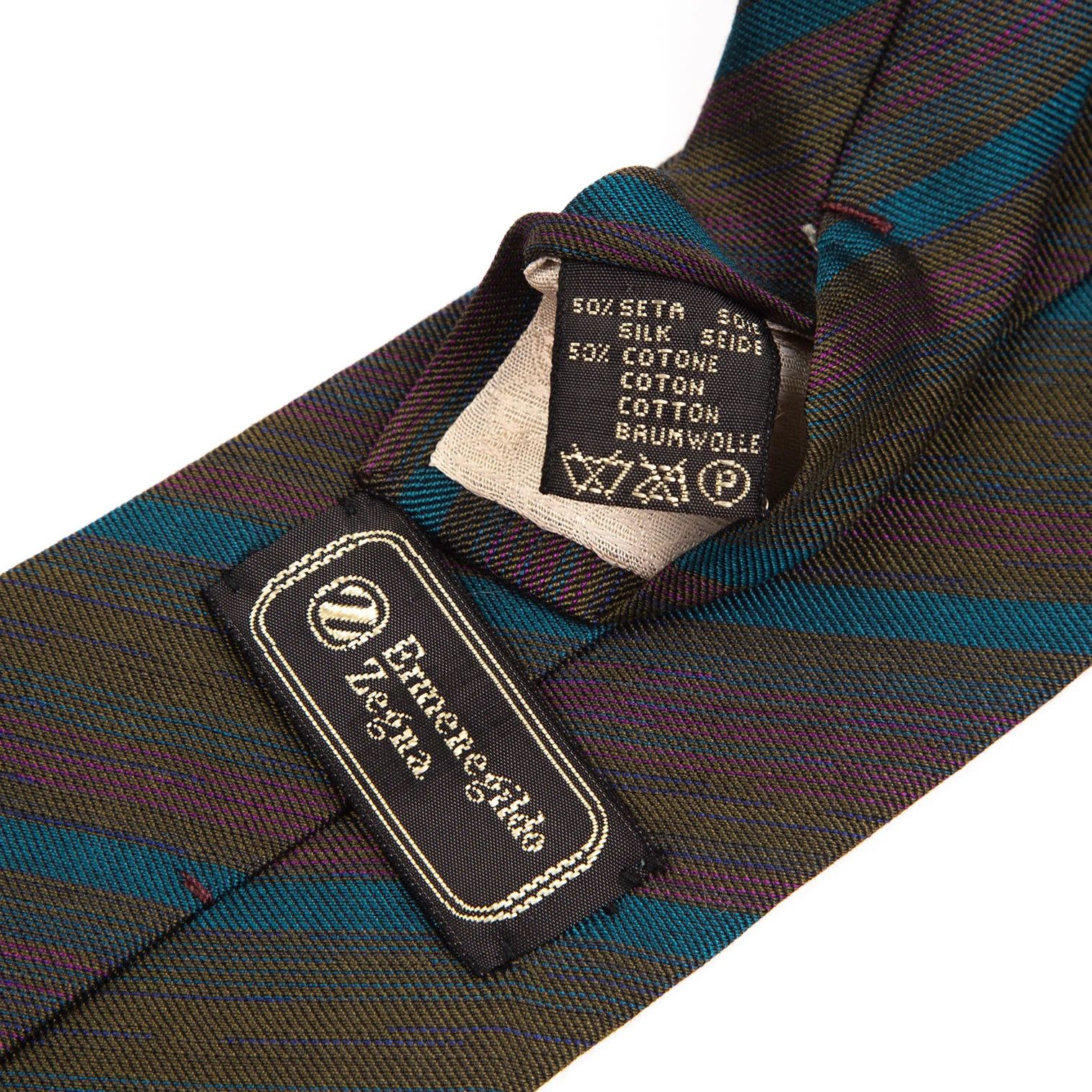 Dries Van Noten Silk Cotton Bias Stripe Tie in Khaki and Others Size ONE SIZE - 6 Thumbnail