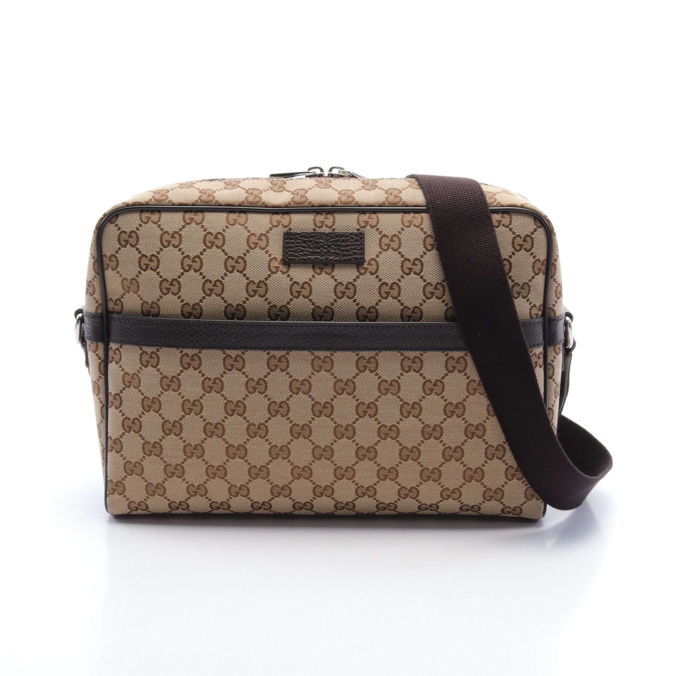 image of Gucci Gg Canvas Shoulder Bag Canvas Leather Beige Brown Dark Brown, Women's
