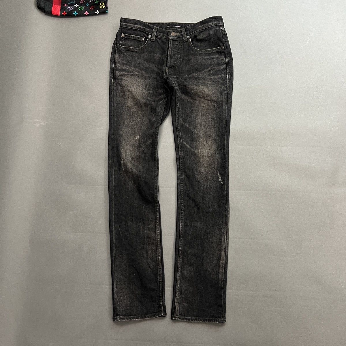 image of Grail x Lounge Lizard Japan Distressed Flare Jeans in Black, Men's (Size 30)