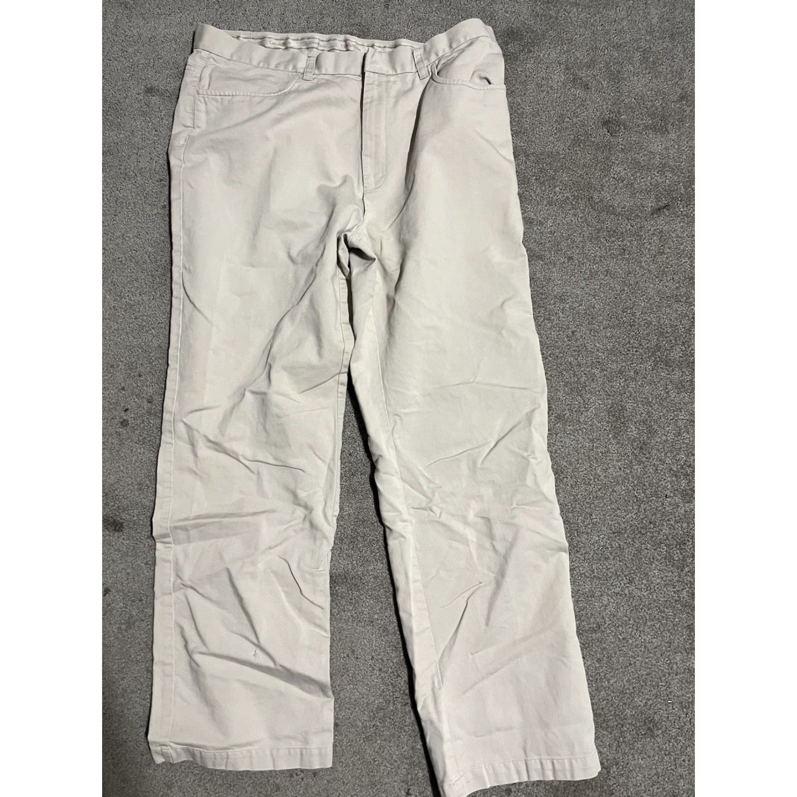 Calvin Klein Calvin Klein 36c32 Straight 4-Pocket Flat Front Chino Pants Men Beige Relaxed Size US 36 / EU 52 - 3 Thumbnail