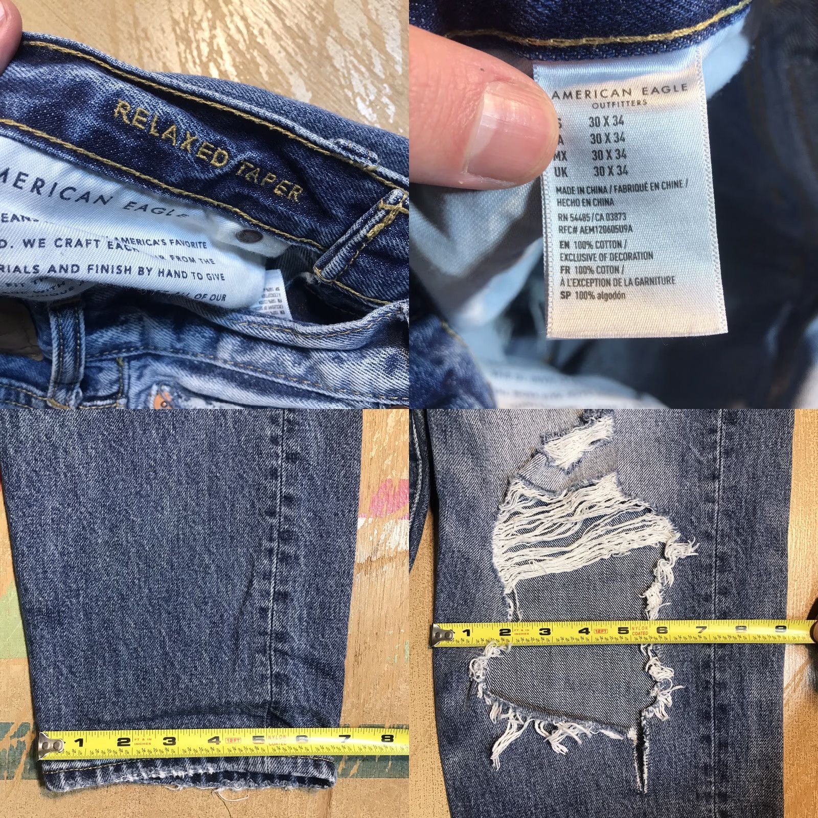 American Eagle Outfitters VINTAGE American Eagle Jeans Taper Relaxed Distressed Denim Blue Mens 30x29.5 (32x29.5) Size US 30 / EU 46 - 8 Thumbnail
