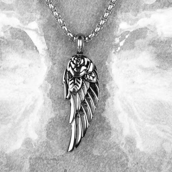 Jewelry x Vintage Rose Wings Pendant Necklaces in Silver, Men's