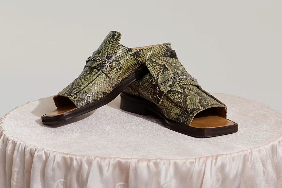 Martine Rose New Rare Open Square Toe Green Snakeskin Slip On Loafer Mule Size US 9 / EU 42 - 9 Thumbnail