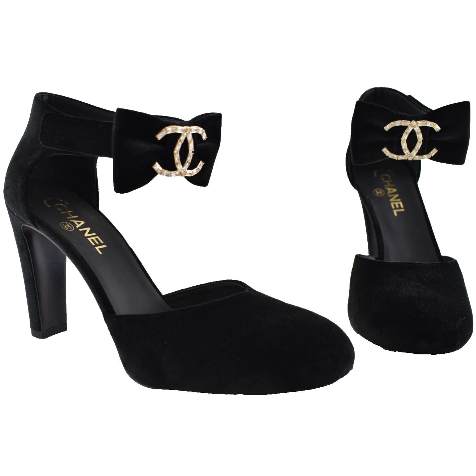Chanel Chanel 24K Black Velvet Crystal CC Logo Mary Jane Pump 42 Size US 11 / IT 41 - 1 Thumbnail