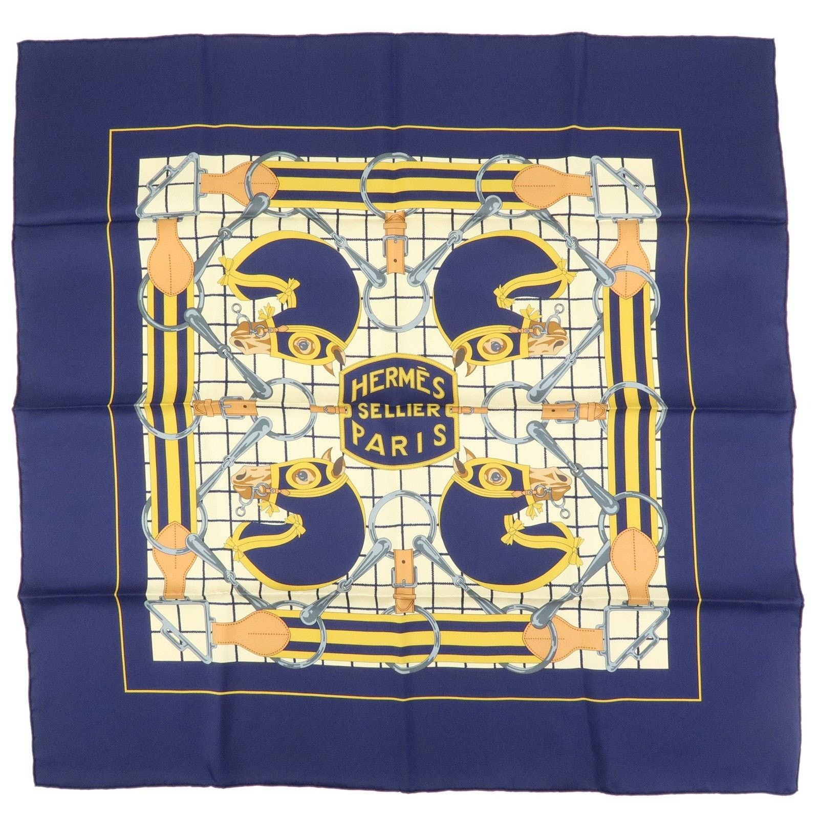 Hermes Hermes Carre 70 Tattersalles Silk Scarf Navy Size ONE SIZE - 1 Thumbnail