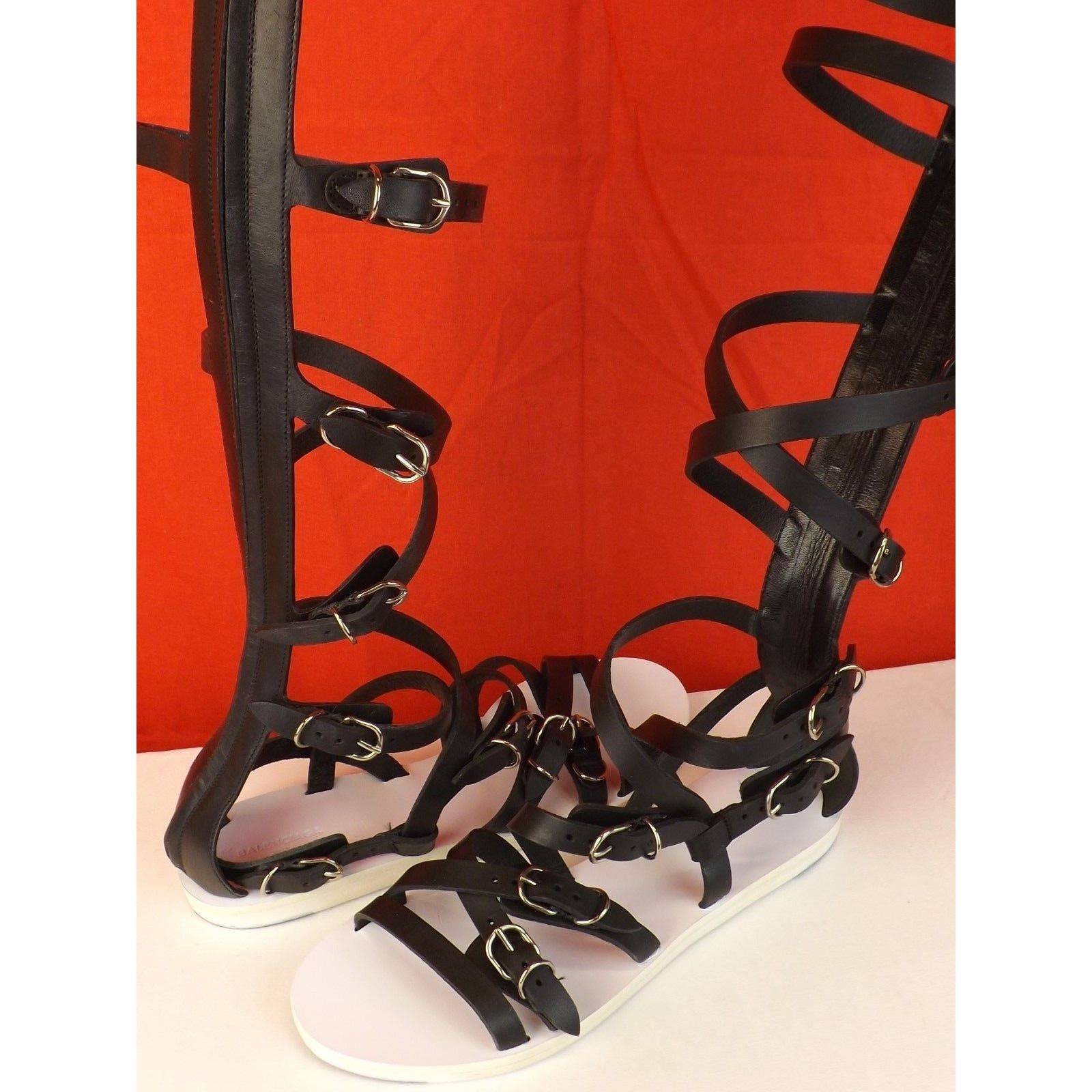 Balenciaga NEW BALENCIAGA BLACK LEATHER GLADIATOR TALL FLAT SANDALS 38 Size US 8 / IT 38 - 7 Thumbnail