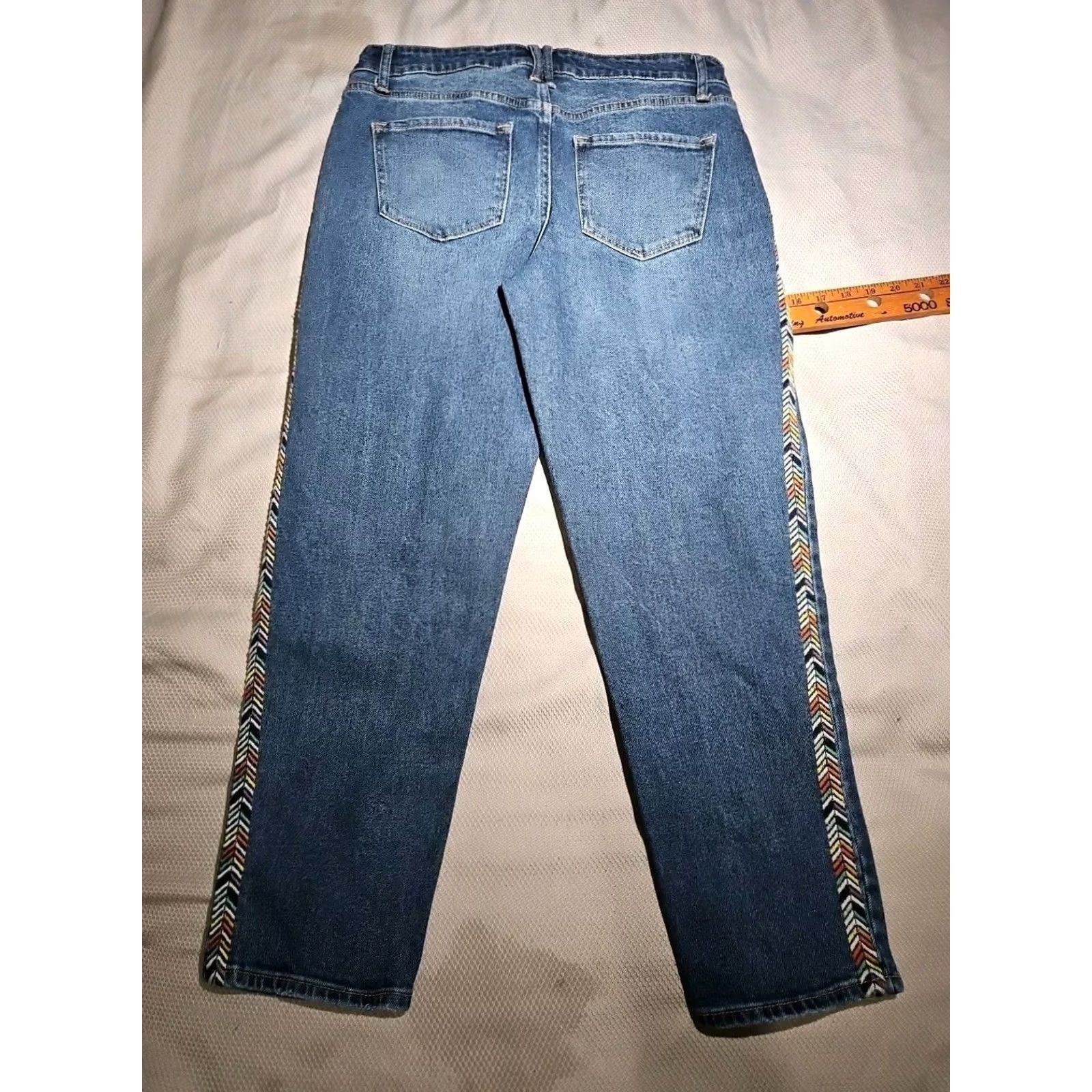 Vintage Knox Rose Jeans Womens 10 Blue Size Straight Aztec Embroidered Casual Denim Pant Size 32" / US 10 / IT 46 - 3 Thumbnail