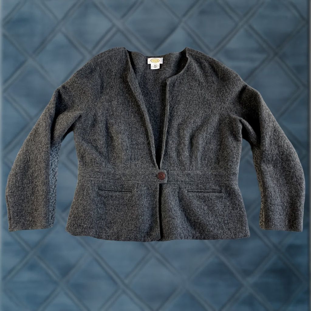 Talbots Talbots Jacket Womens XL Gray 100% Wool Blazer Open Front Shetland Coat 1 Button Size XL / US 12-14 / IT 48-50 - 1 Thumbnail