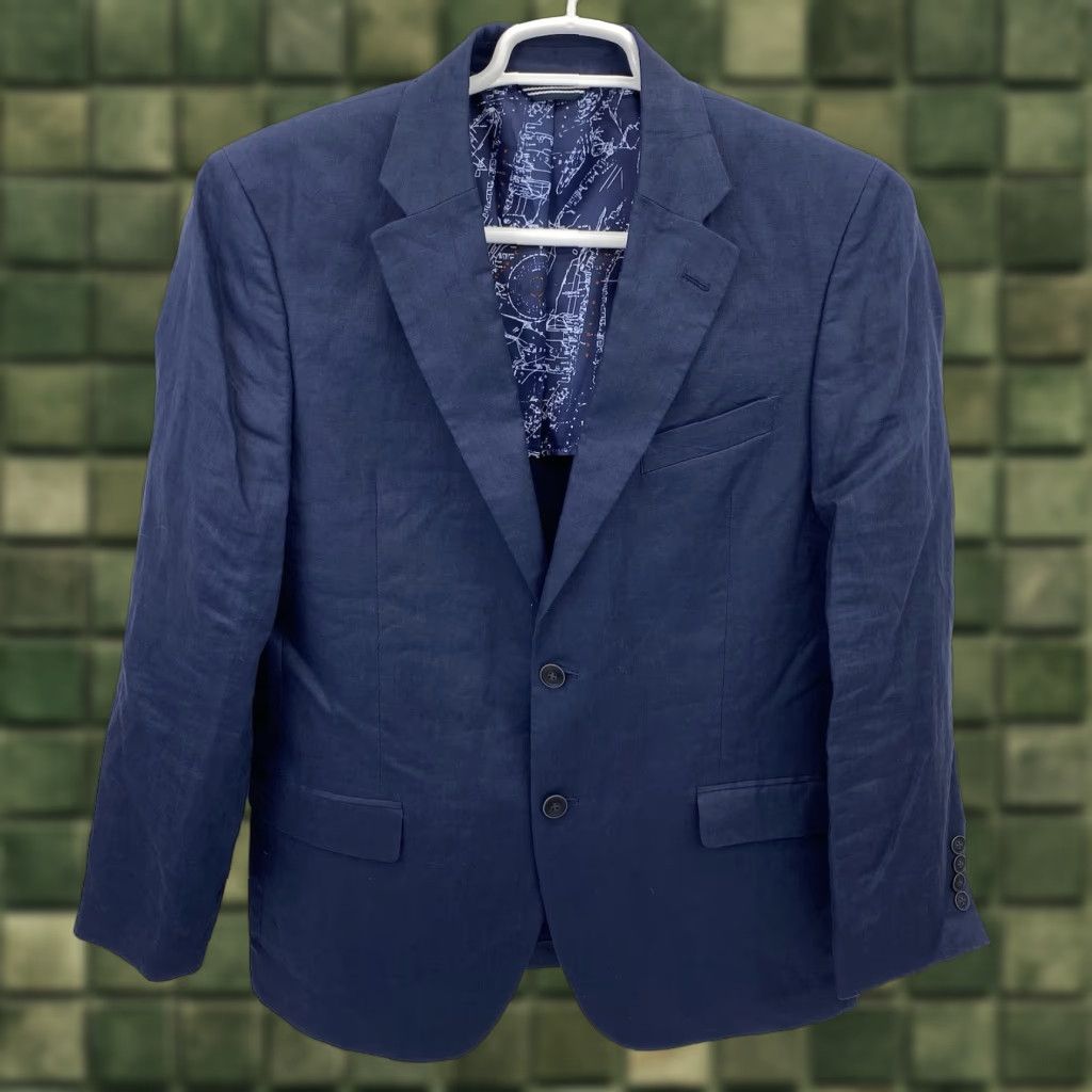 Nautica Nautica Blazer Men 40R Linen Single-Breasted Two-Button Notch Lapel Jacket Blue Regular Size 40 Mens Casual Sport Coat Size 40R - 1 Thumbnail