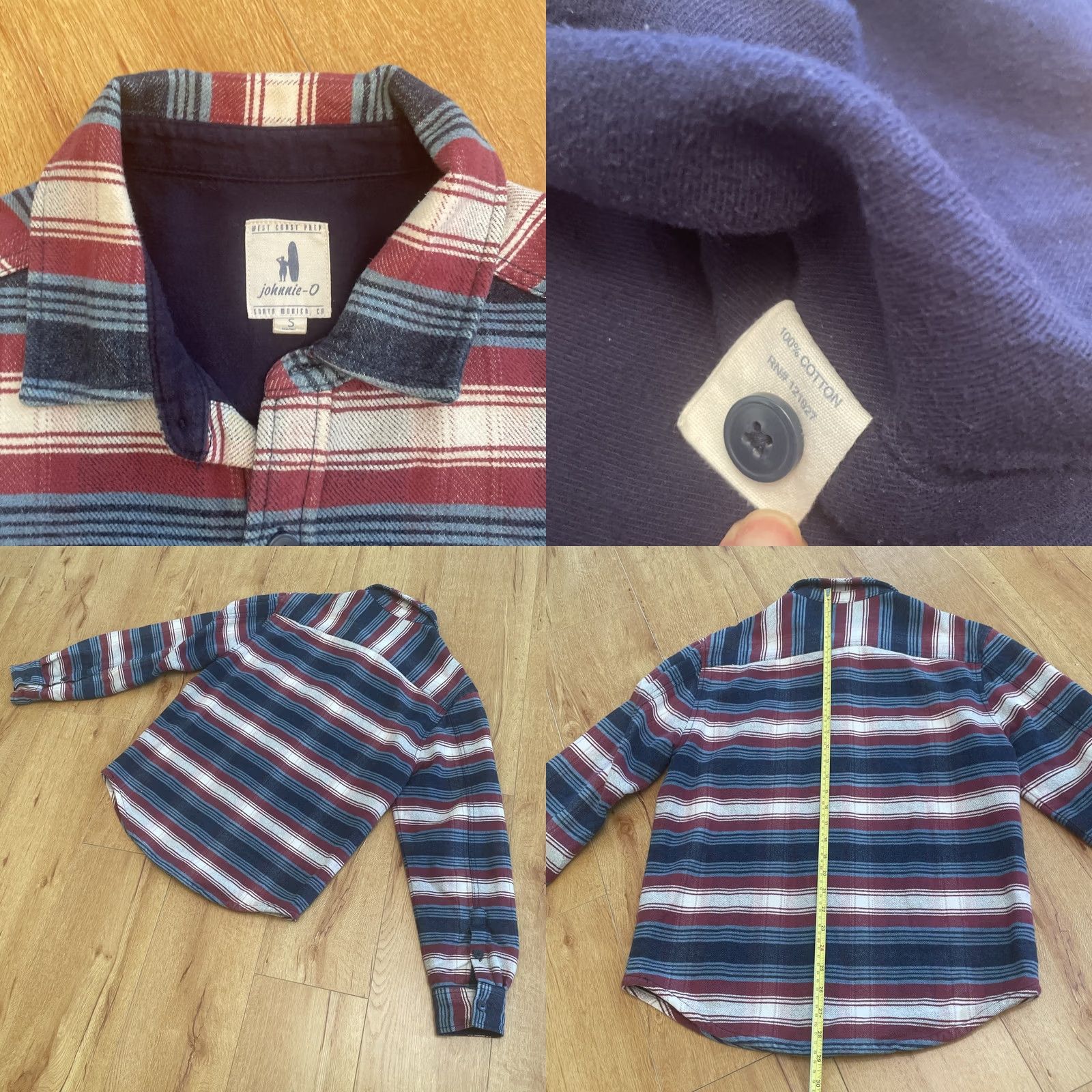 johnnie-O johnnie-O Mens Surf Flannel Shirt Small Blue Striped Button-Up Collar Regular XS? Note: Size is S, not XS. Size US S / EU 44-46 / 1 - 8 Thumbnail