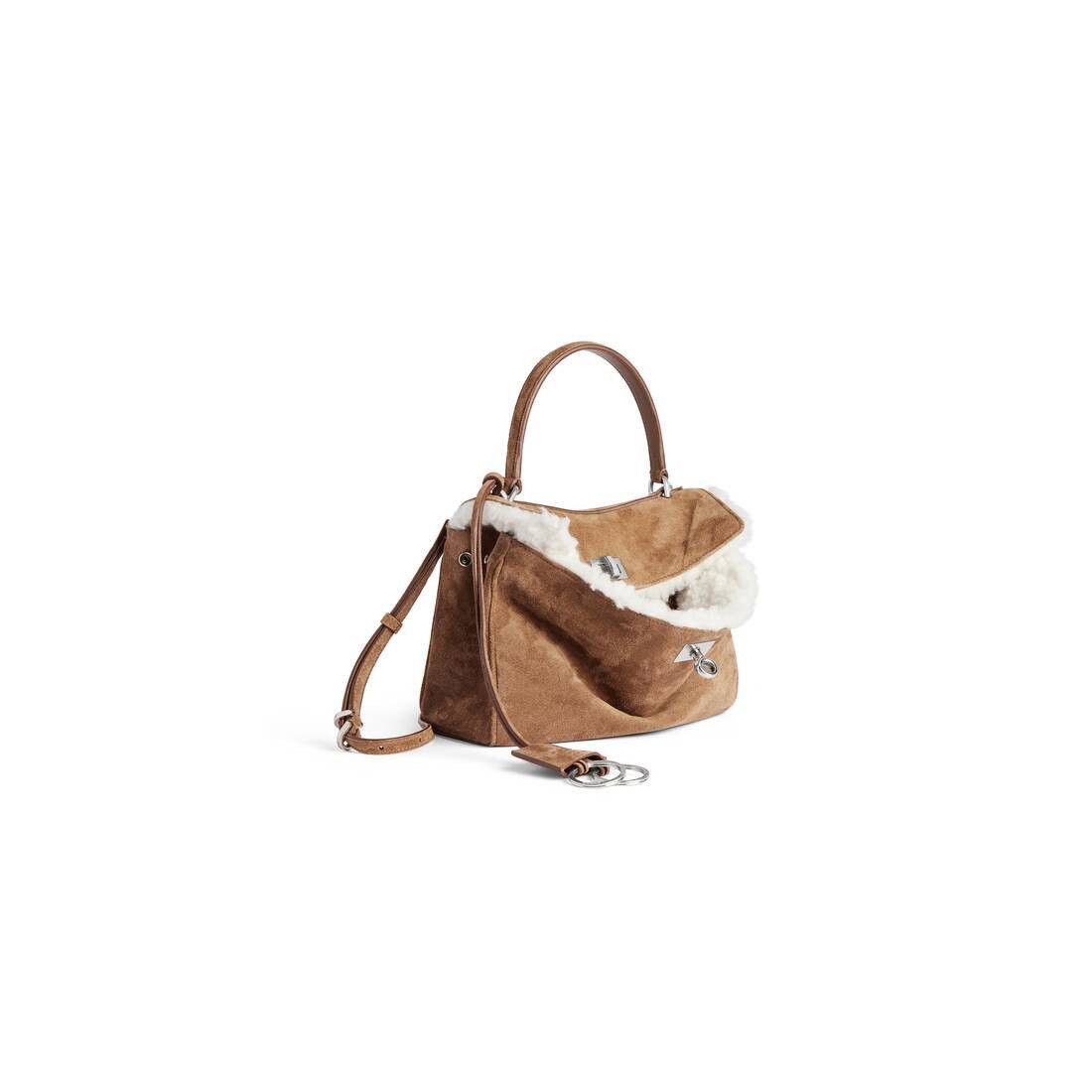 BALENCIAGA Rodeo Mini $3090 Noce/White Suede Top Handle Bag