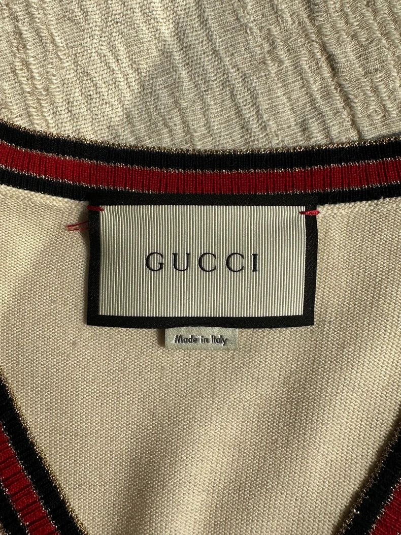 Other Gucci Pearl buckle V-neck black and red striped knitted ca Size S / US 4 / IT 40 - 8 Thumbnail