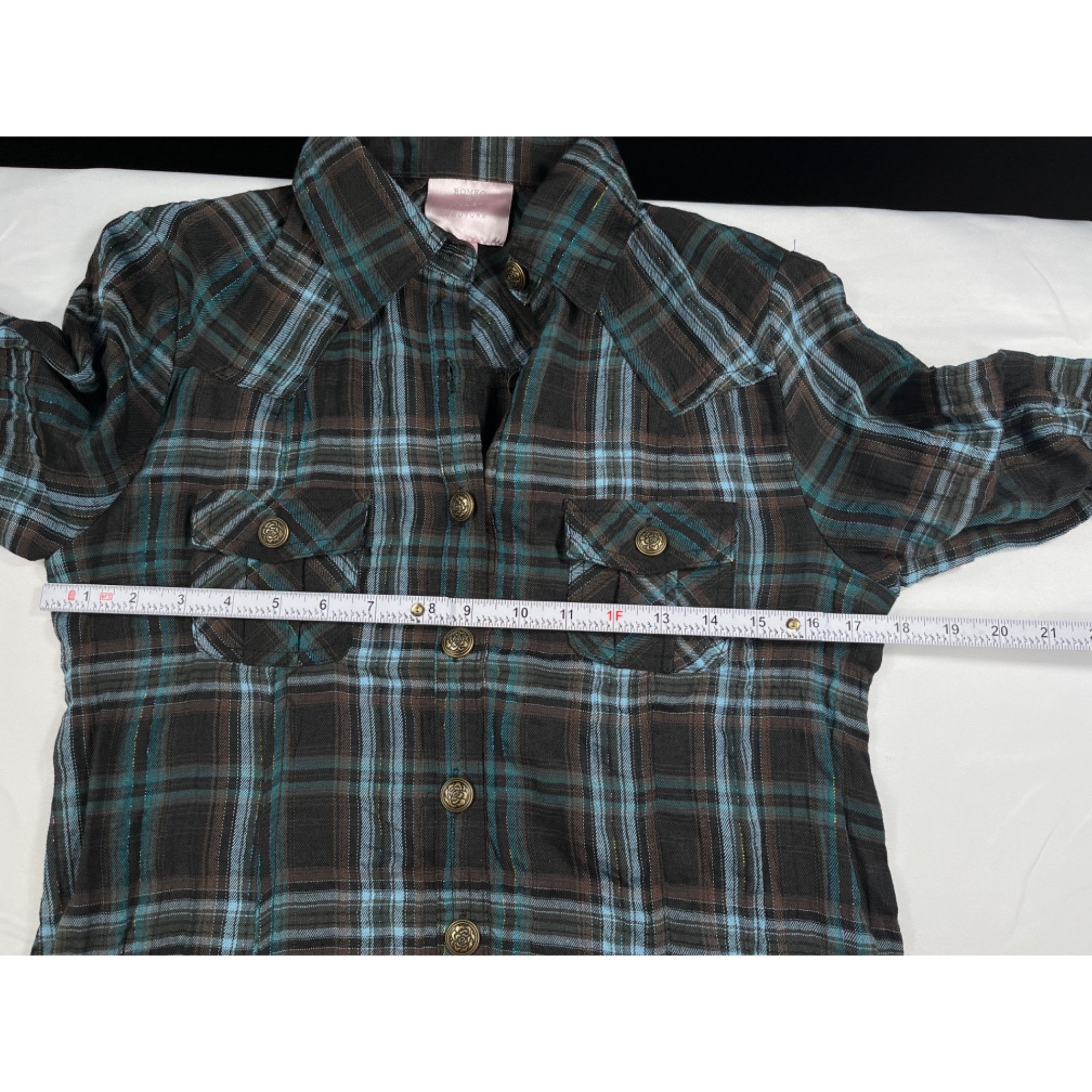 Designer Romeo And Juliet Couture SKU 7585 Plaid Button Up Shirt Dres Size L / US 10 / IT 46 - 3 Thumbnail