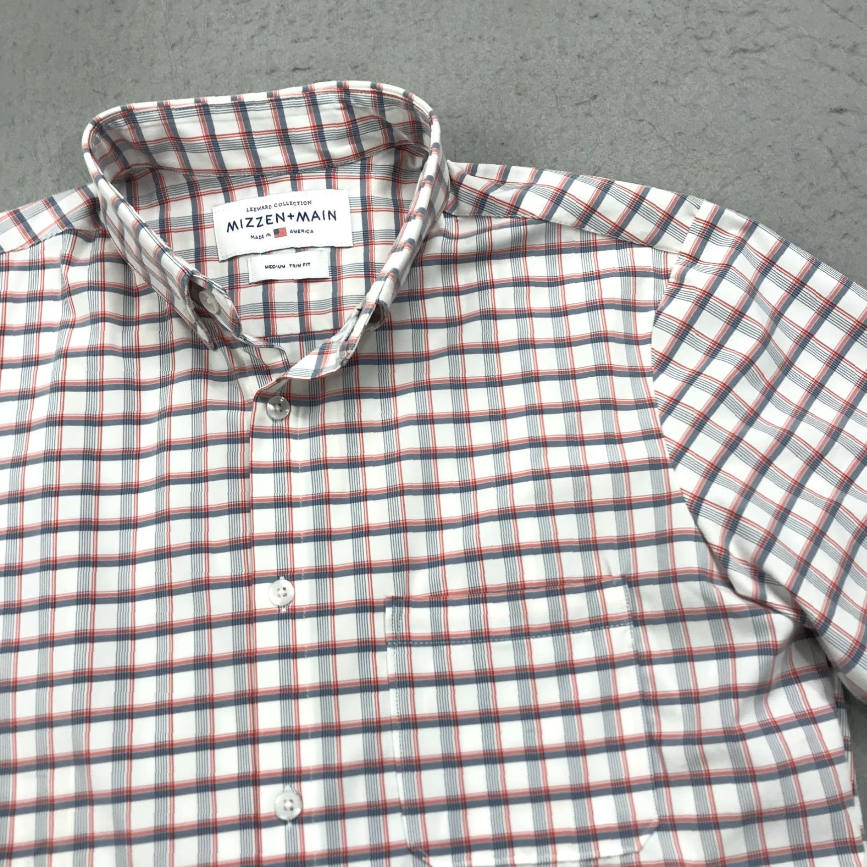 Mizzen+Main Mizzen+Main Shirt Mens M White Pink Check Performance Stretch Slim Fit Button-Up Casual Short Sleeve Button-Front Collared Size US M / EU 48-50 / 2 - 3 Thumbnail
