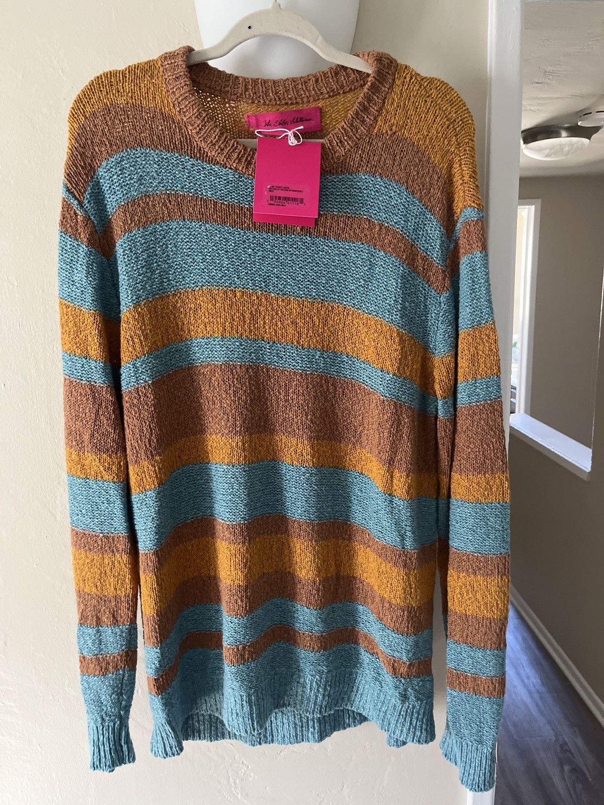 image of The Elder Statesman Stripe Crew Speckled Gold/seafoam/cider, Men's (Size Medium)