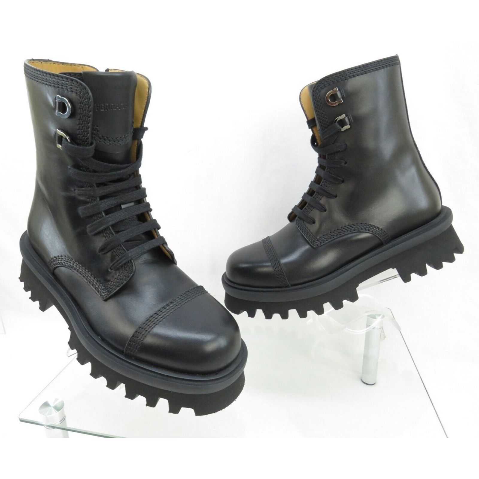 Salvatore Ferragamo FERRAGAMO FARAWAY BLACK LEATHER LOGO LACE ZIP BOOTS 10 M Size US 11 / EU 44 - 9 Thumbnail
