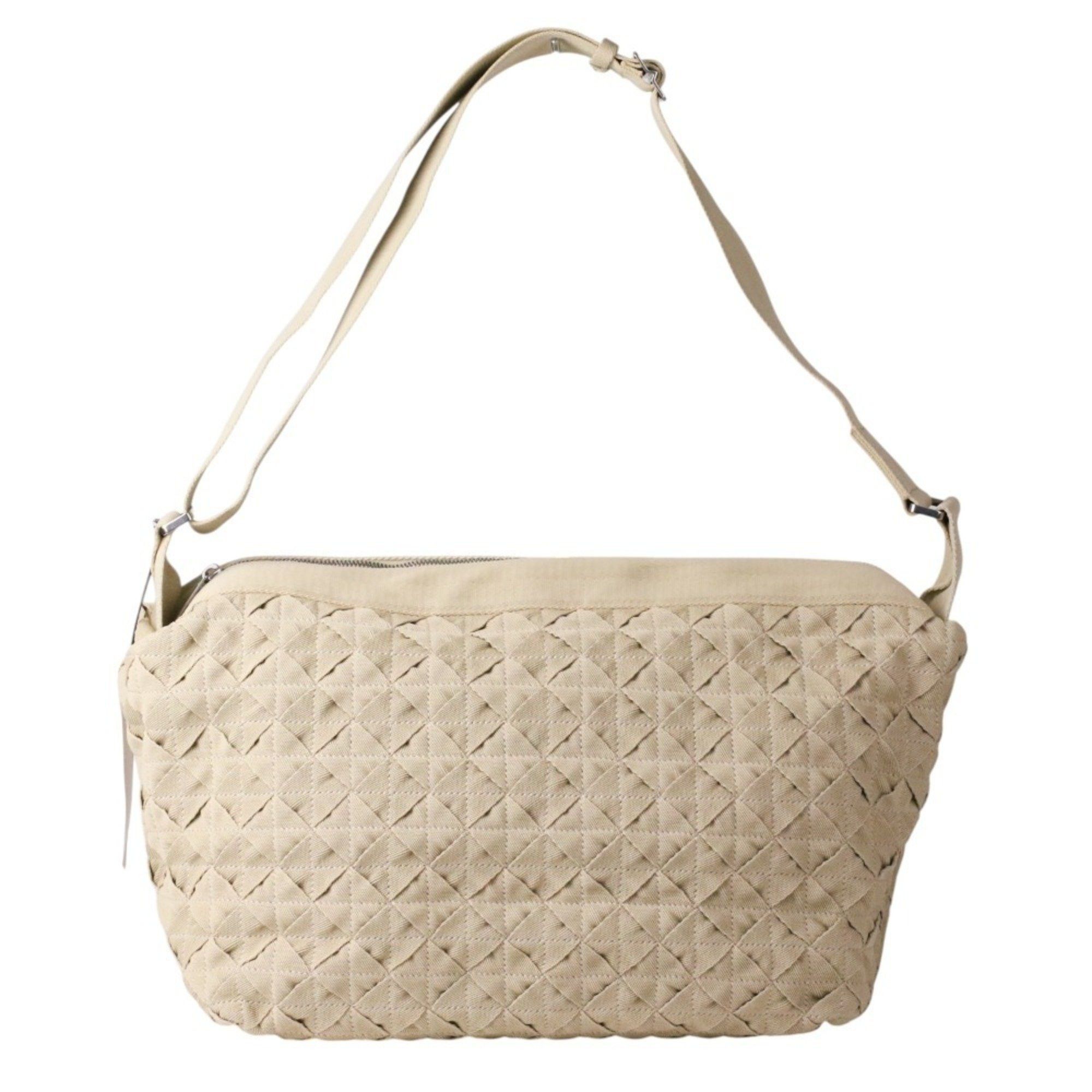 Bottega Veneta Intrecciato Webbing Line Canvas Shoulder Bag Beige Men's Women's