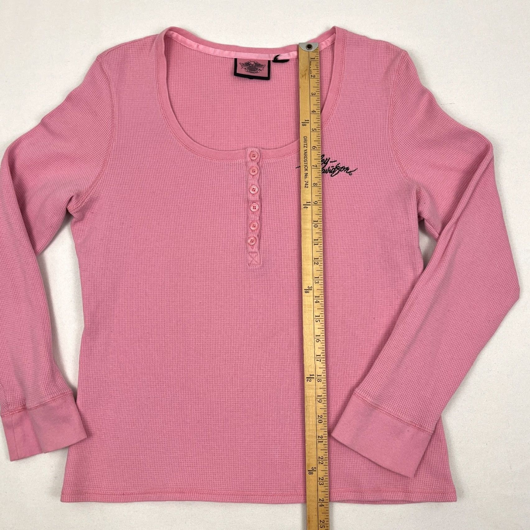 Harley Davidson Harley-Davidson Shirt Womens L Pink Embroidered Thermal Waffle Henley Y2K Size L / US 10 / IT 46 - 4 Thumbnail