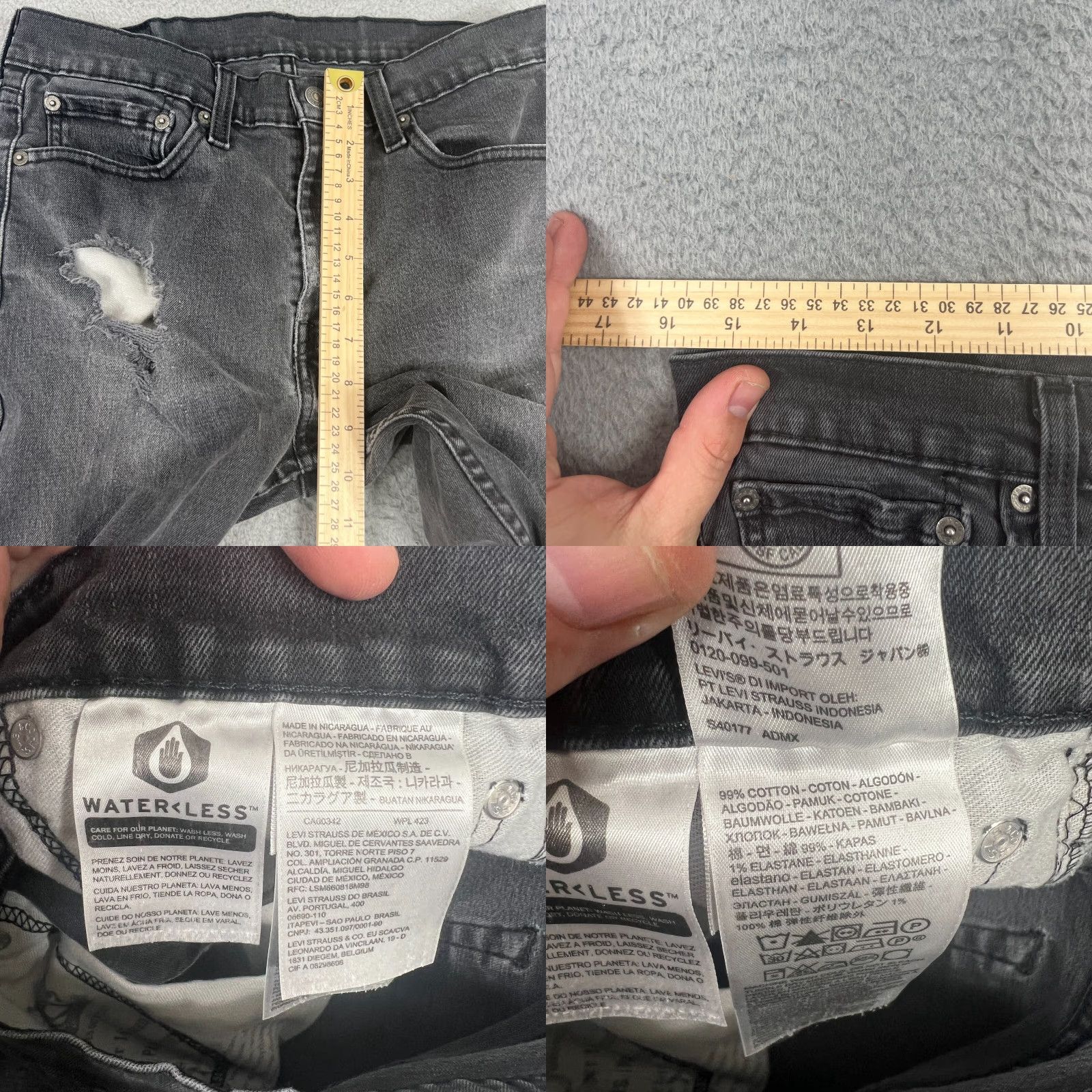 Levi's VINTAGE Levi's 510 Jeans Mens Skinny Black Denim 31x29 Regular Mid Rise Distressed 5-Pocket Grunge Hip Hop USA Boys Girls Mens Size US 31 - 8 Thumbnail