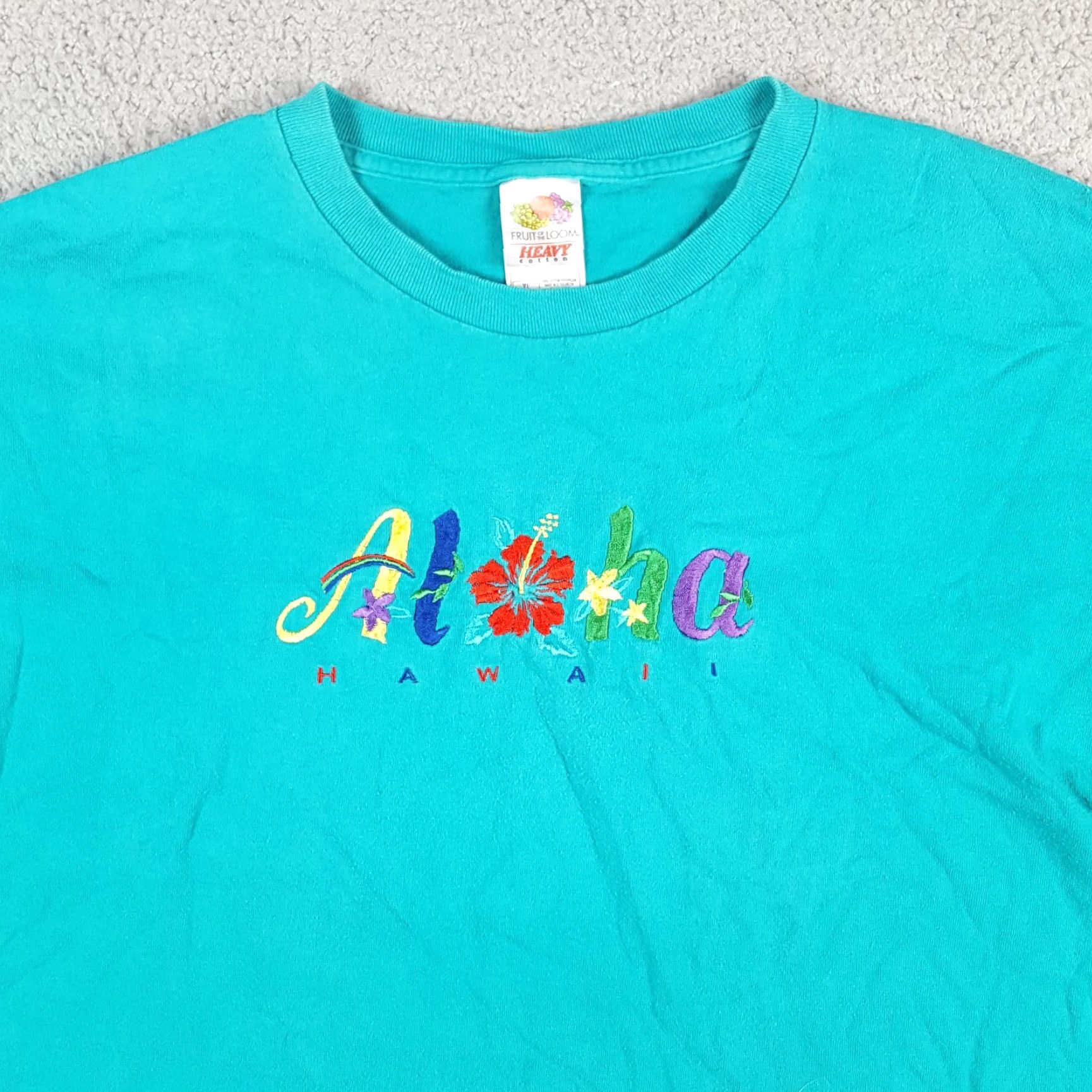 Fruit Of The Loom VINTAGE Fruit of the Loom T-Shirt Teal Aloha Hawaiian Flower Tee XL Men 90s Beach Tropical Retro Vintage Floral 90s 00s Shirt Mens Size US XL / EU 56 / 4 - 2 Thumbnail