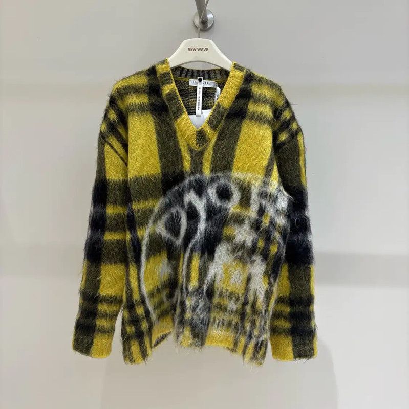 Dior Dior Yellow Mohair Checked Long Sleeve Sweater 0089 Size S / US 4 / IT 40 - 1 Thumbnail