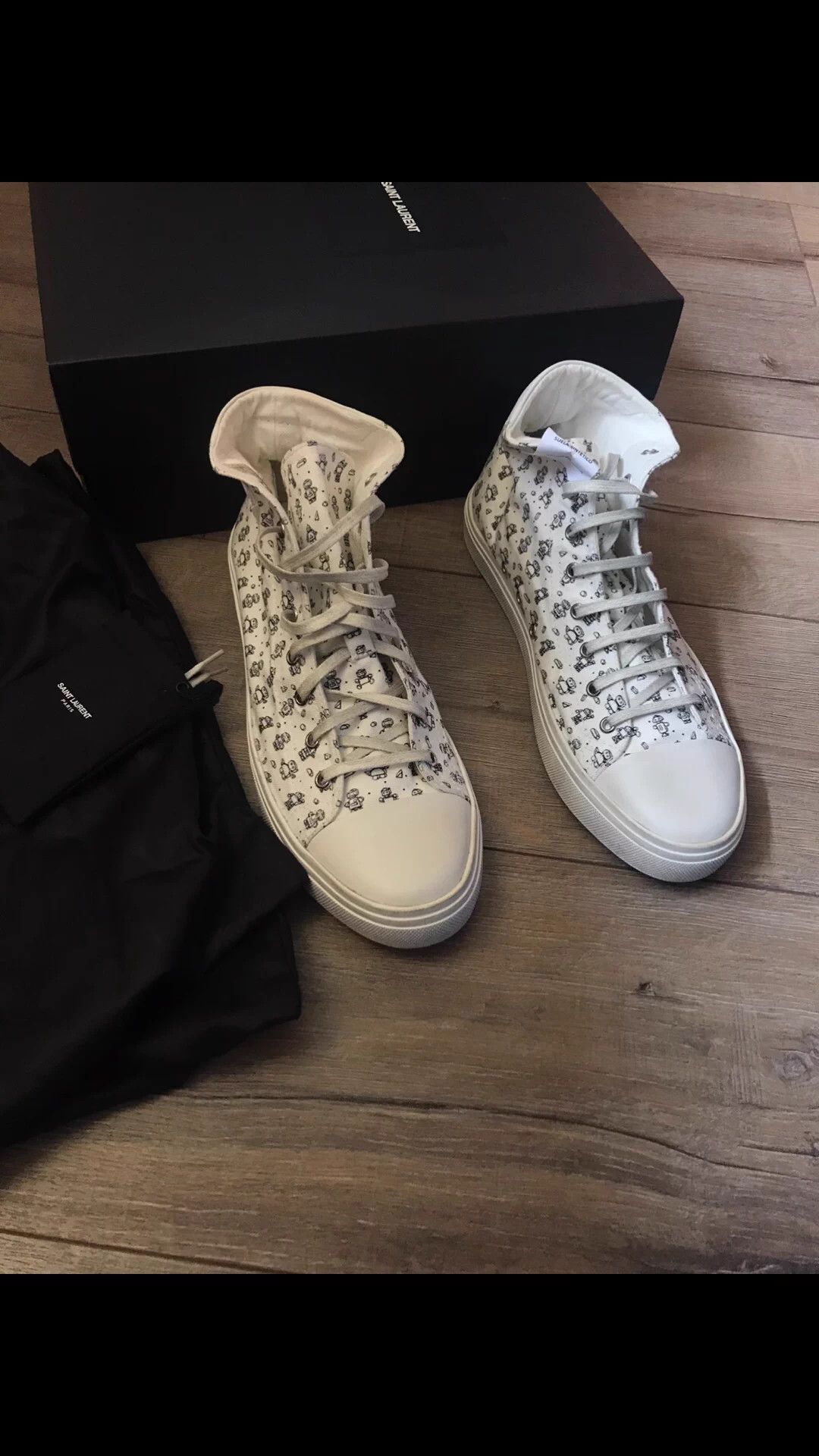 Saint Laurent Paris SLP high-top canvas leather sneakers 42.5 EU Robot Size US 9.5 / EU 42-43 - 1 Thumbnail
