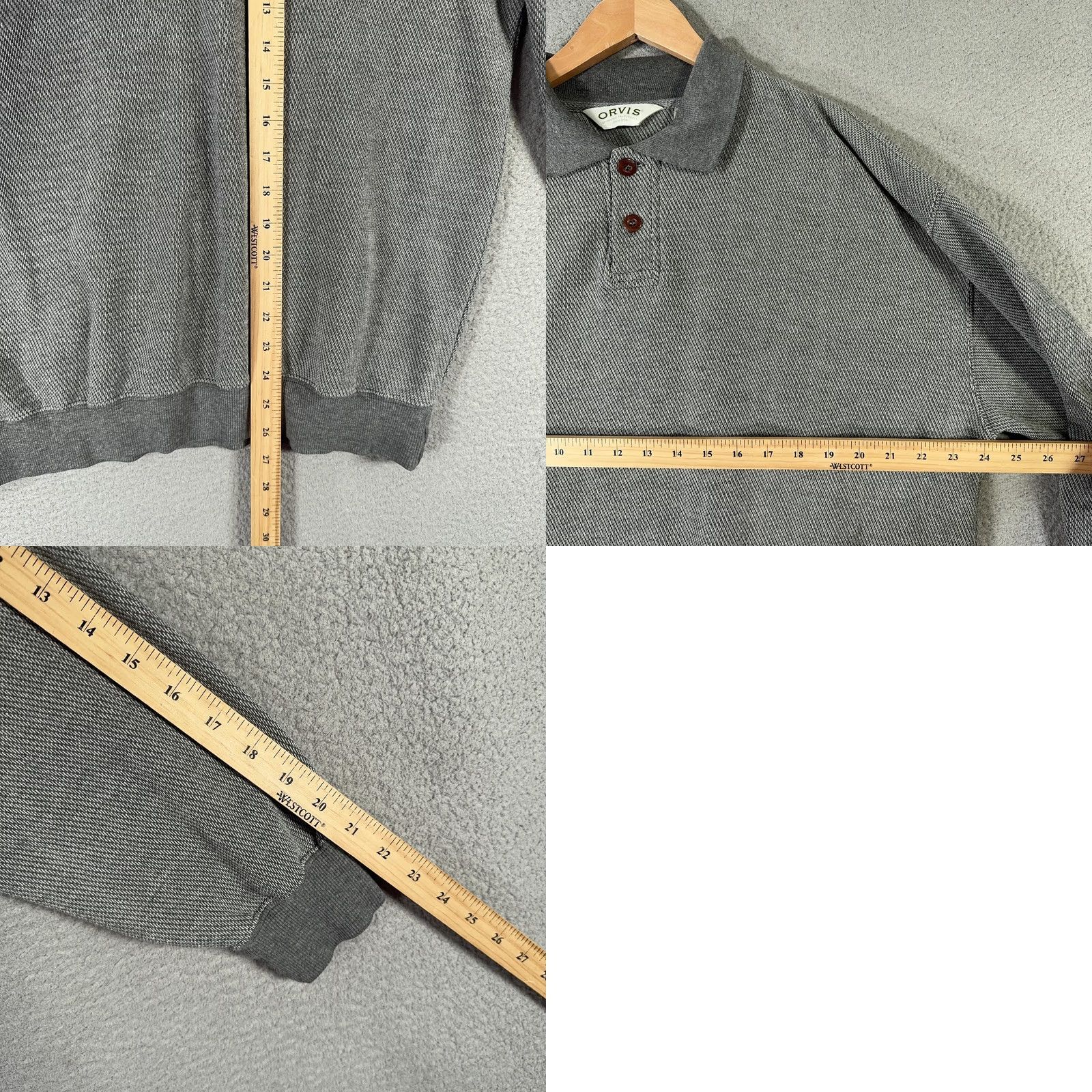 Orvis VINTAGE Orvis Sweater Men Large Gray Polo Collar Leather Elbow Patches Pullover Size US L / EU 52-54 / 3 - 8 Thumbnail