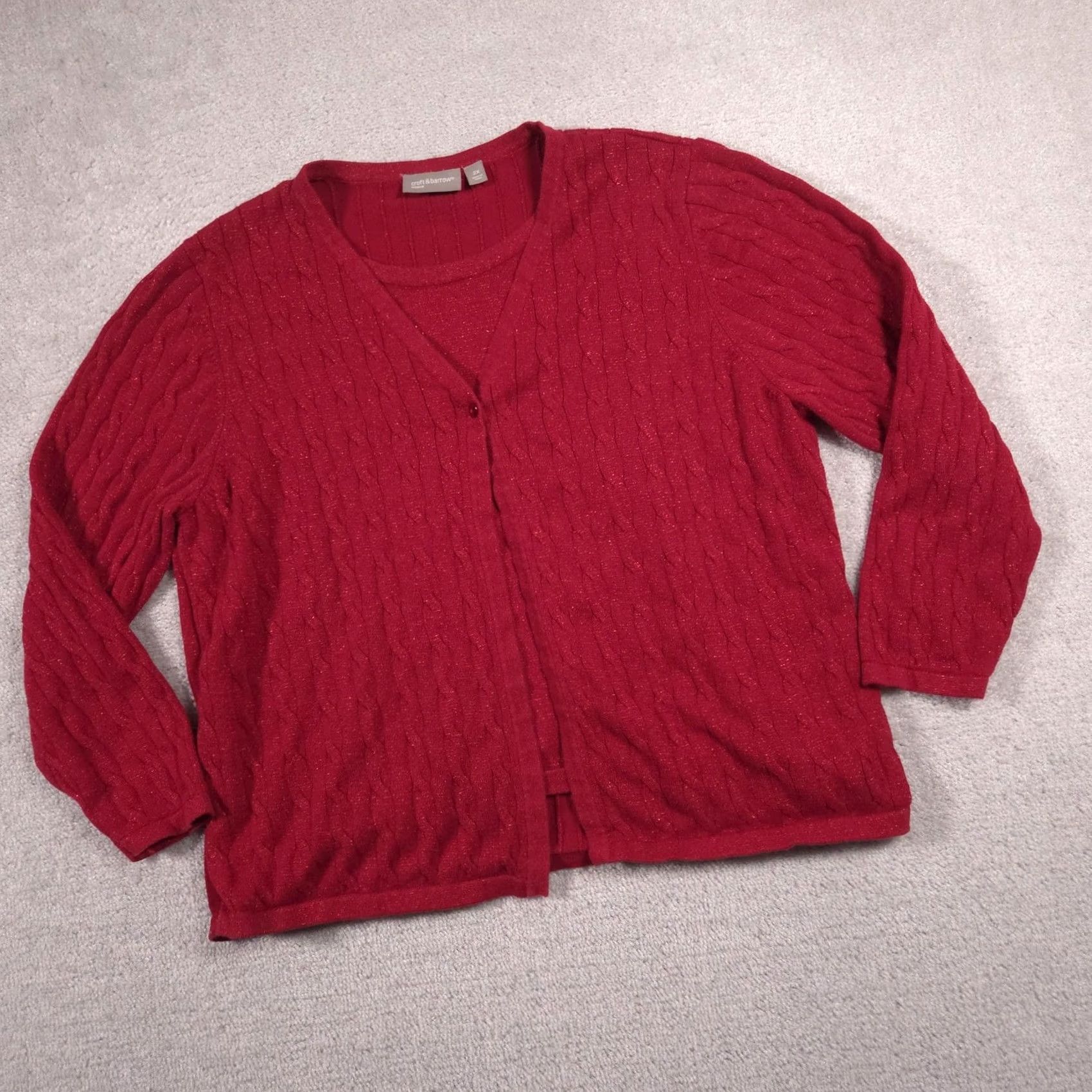 Croft & Barrow VINTAGE? (No) Croft & Barrow Cardigan Sweater Womens 2X Red Cable Knit Sparkle V Neck Twinset Shirt Womens 2X Red Cable Knit Sparkle V-Neck Twinset Size XXL / US 16-18 / IT 52-54 - 3 Thumbnail
