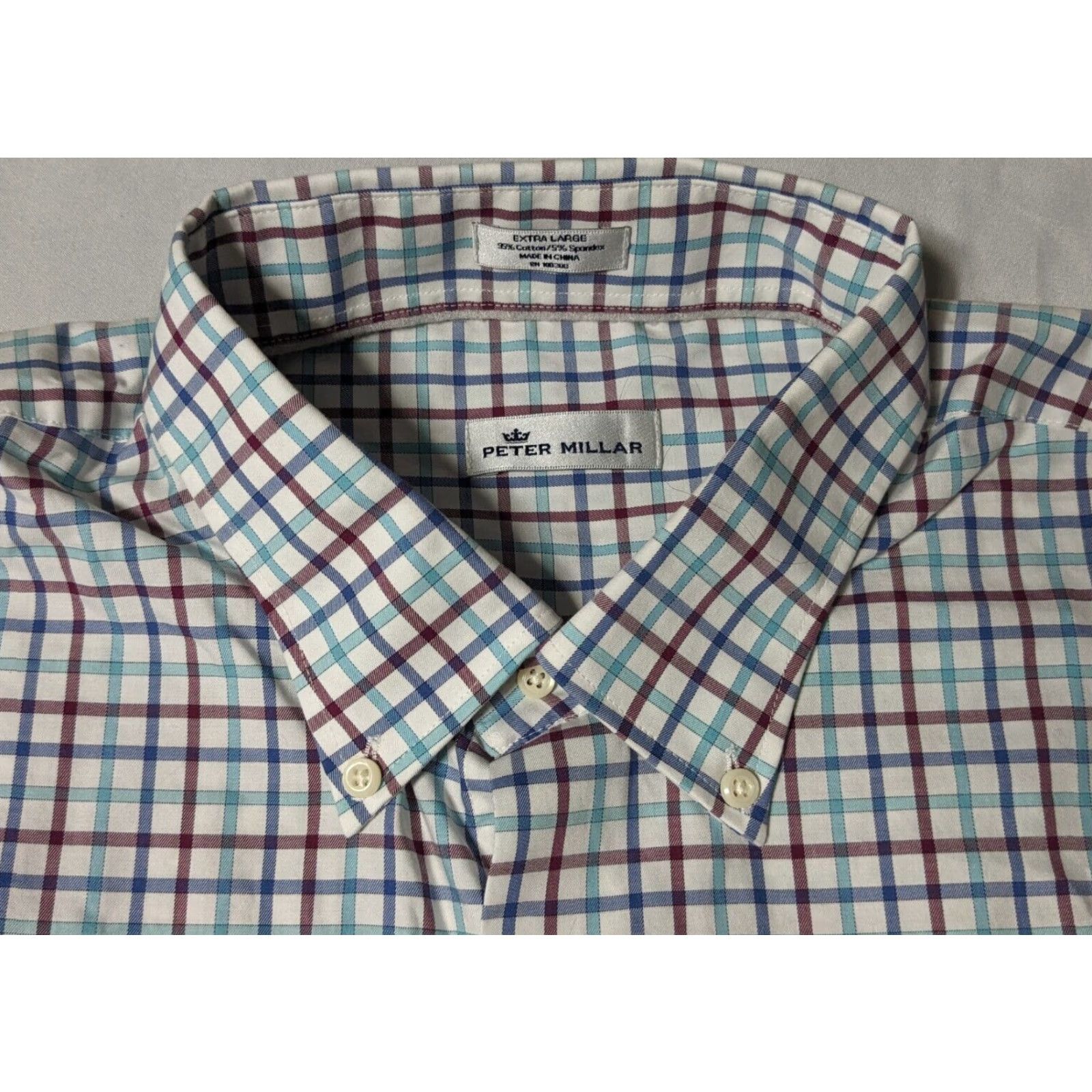 Peter Millar PETER MILLAR Button-Up Shirt Men XL Blue Burgundy Plaid Cotton Stretch Pin-Button Down Collared Shirt Size US XL / EU 56 / 4 - 4 Thumbnail