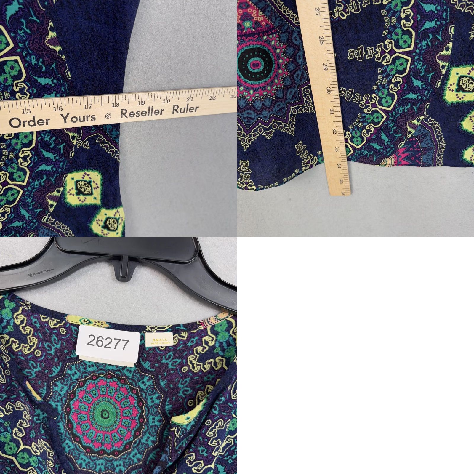 Vintage Maeve Dress Ws Small Blue Geometric Medallion Silk V Neck Shift Short Cap Sleeve Casual Size 28" / US 6 / IT 42 - 8 Thumbnail