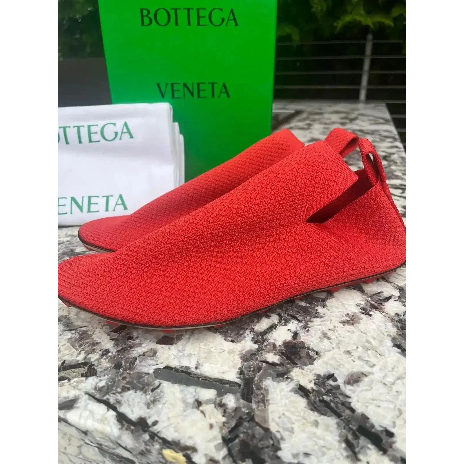 Bottega Veneta o1rshd1 Lattice Slipper Tech Knit Stretch Shoes Bright Red Size US 11 / EU 44 - 1 Thumbnail