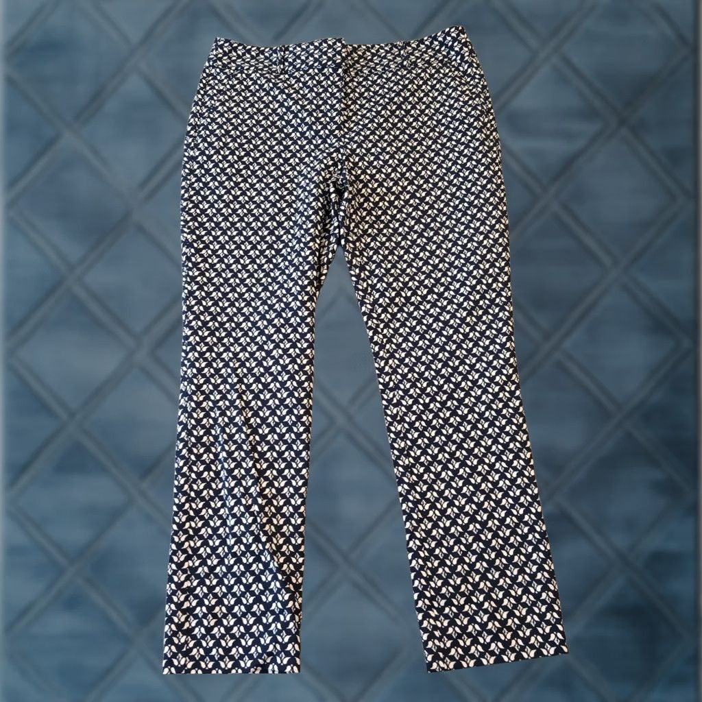 Ann Taylor Ann Taylor Loft Marisa Pants Womens Size 10 Blue Geometric Skinny Ankle Size 32" / US 10 / IT 46 - 1 Thumbnail