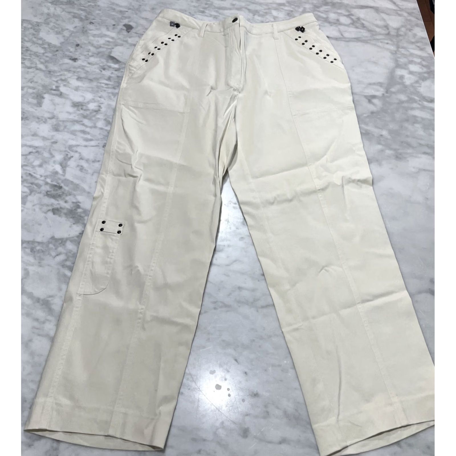 Vintage Jamie Sadock Pant Women 14 Stretch Straight Leg Ivory Golf Pockets Rayon Spandex Size 36" / US 14 / IT 50 - 2 Thumbnail